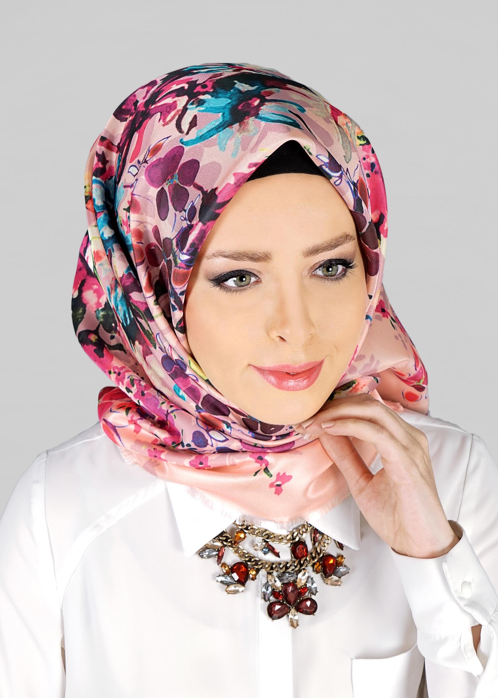 Tesettür giyim PUDRA 9803 ALVİNA DİJİTAL TAFTA ESARP