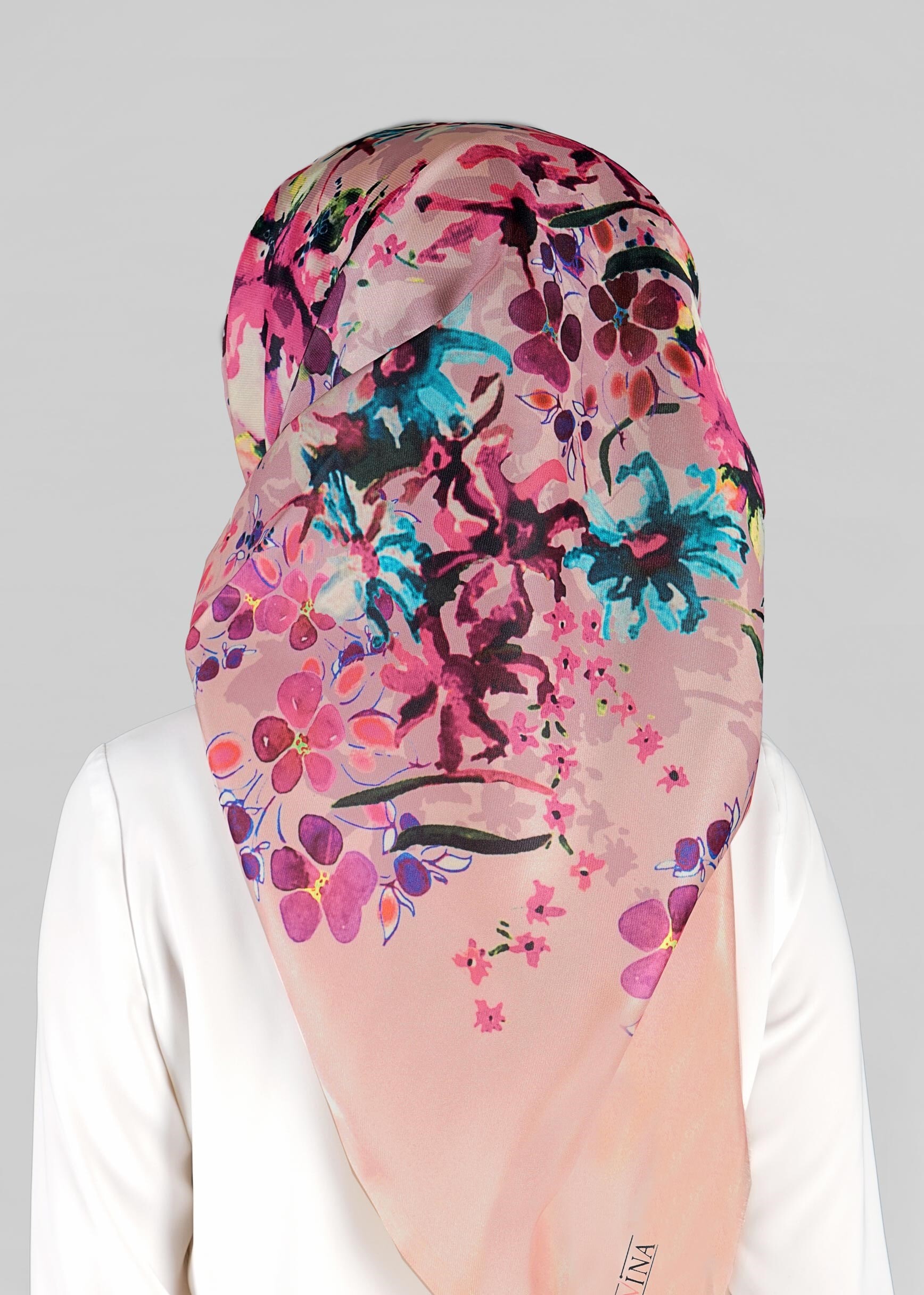 Tesettür giyim PUDRA 9803 ALVİNA DİJİTAL TAFTA ESARP