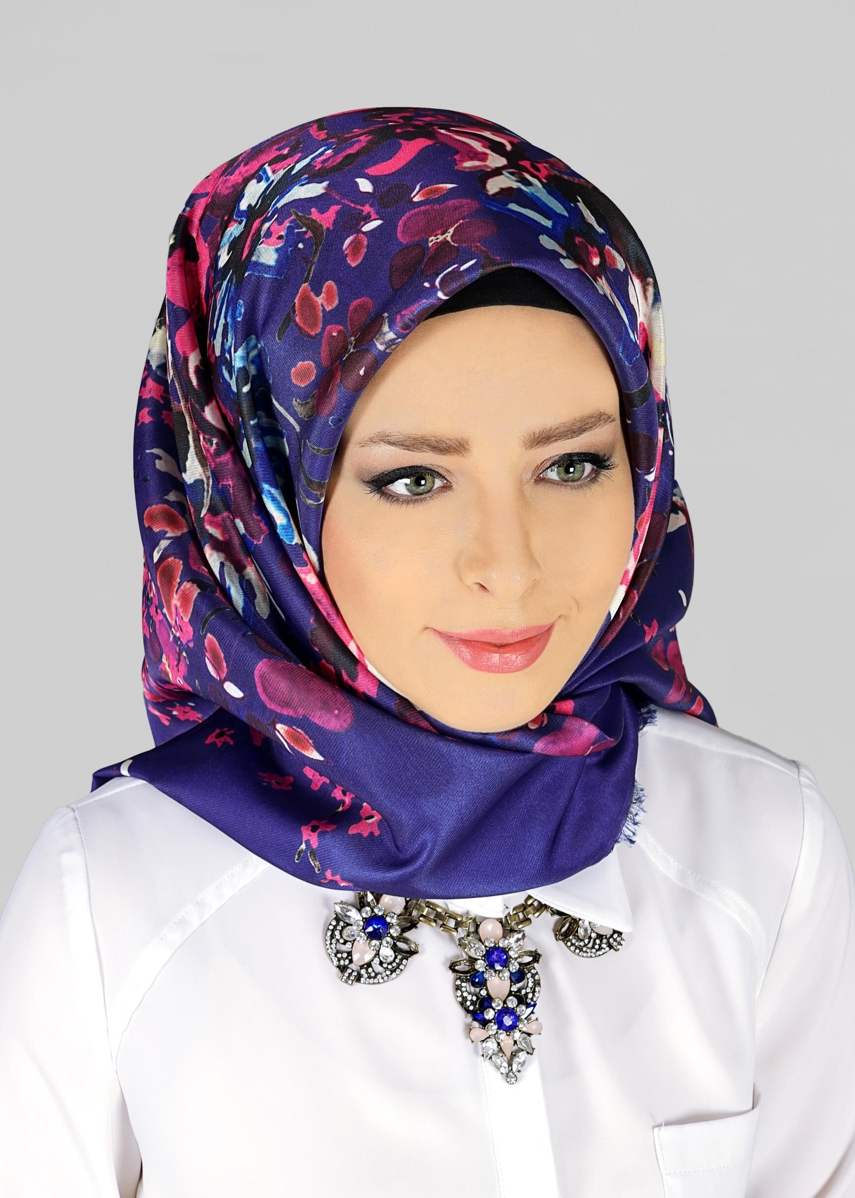 Tesettür giyim LACİVERT 9803 ALVİNA DİJİTAL TAFTA ESARP