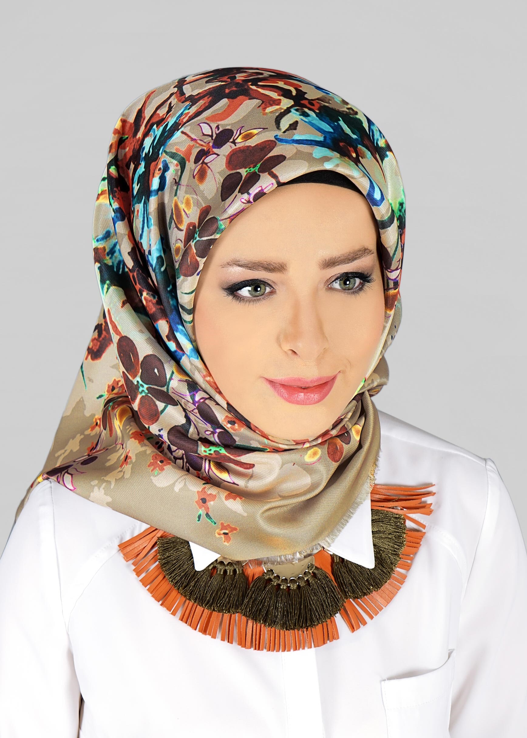 Tesettür giyim HAKİ 9803 ALVİNA DİJİTAL TAFTA ESARP