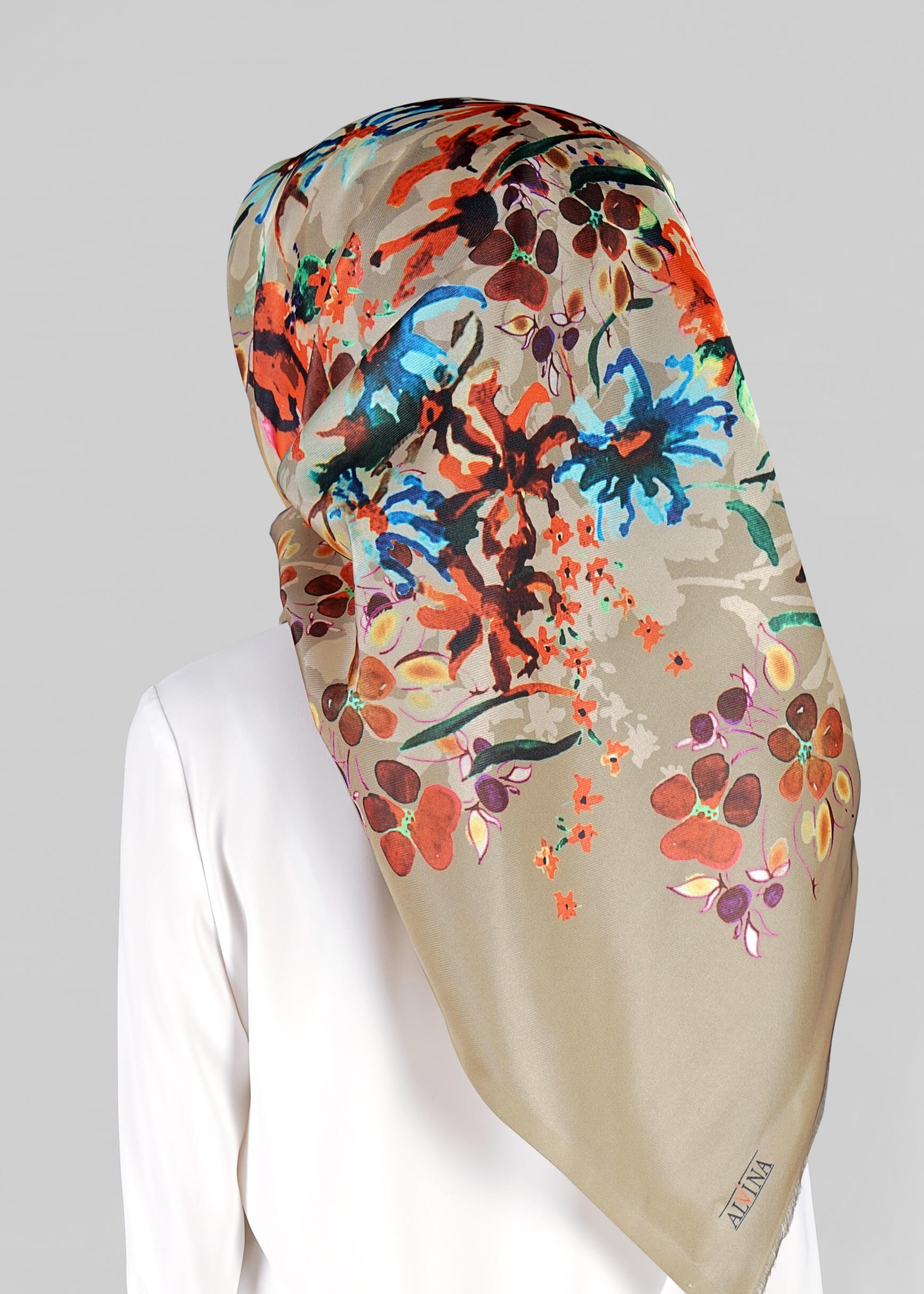 Tesettür giyim HAKİ 9803 ALVİNA DİJİTAL TAFTA ESARP