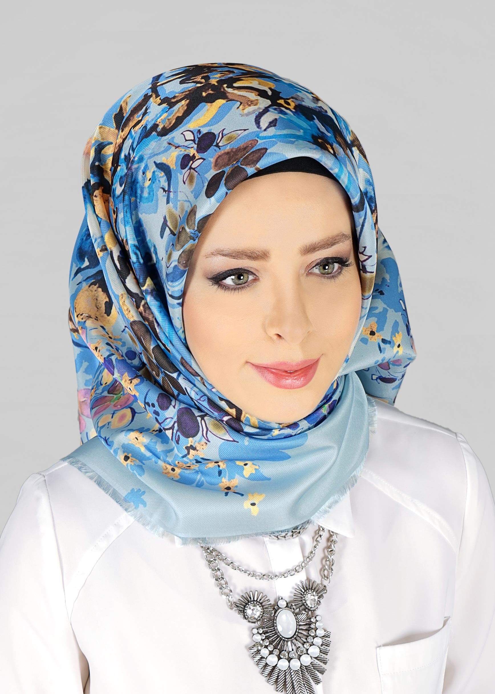 Tesettür giyim MAVİ 9803 ALVİNA DİJİTAL TAFTA ESARP