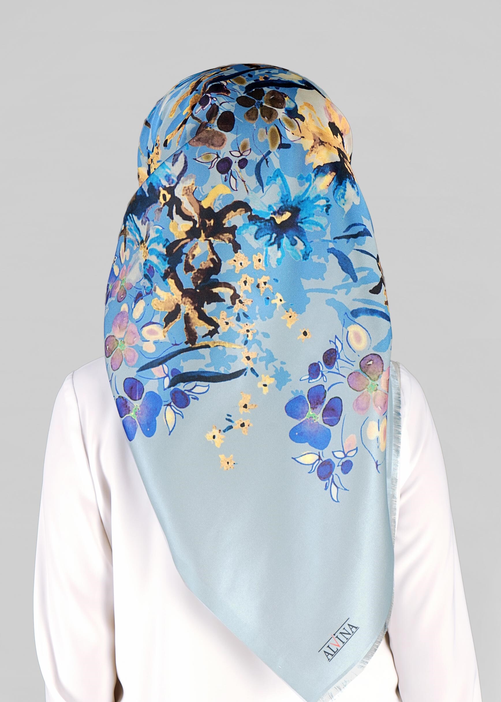 Tesettür giyim MAVİ 9803 ALVİNA DİJİTAL TAFTA ESARP