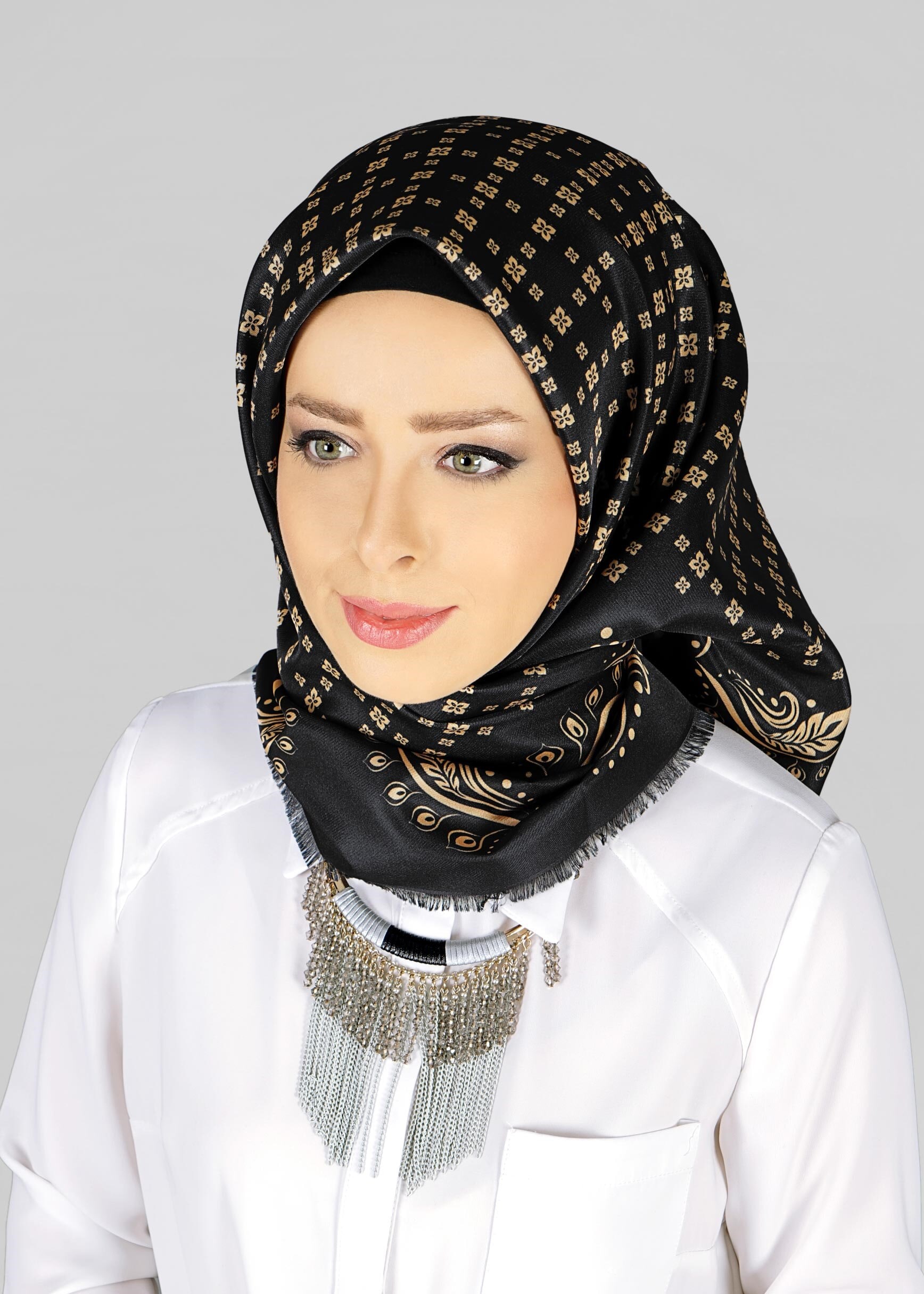 Tesettür giyim SİYAH 9806 ALVİNA DİJİTAL TAFTA ESARP