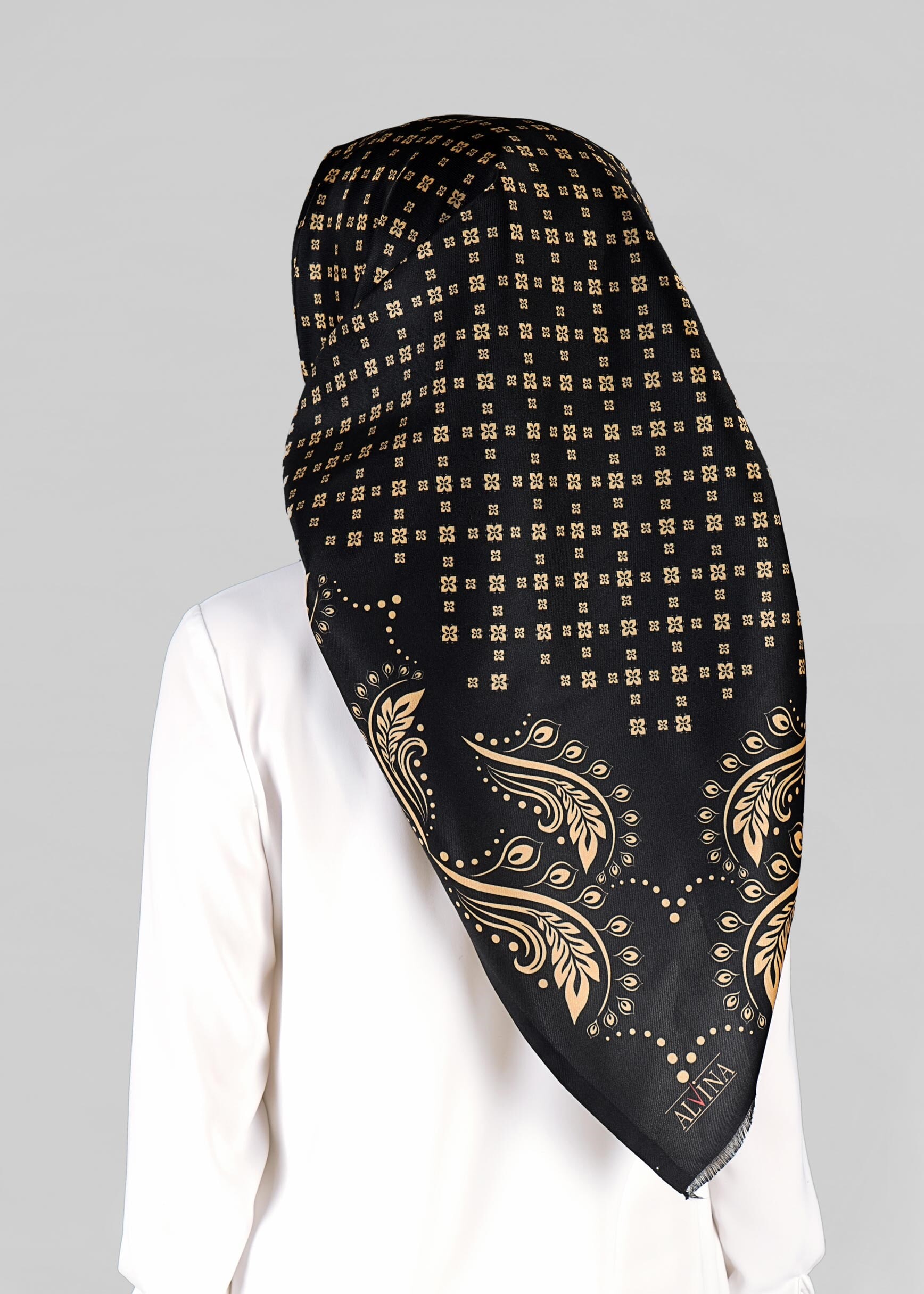 Tesettür giyim SİYAH 9806 ALVİNA DİJİTAL TAFTA ESARP