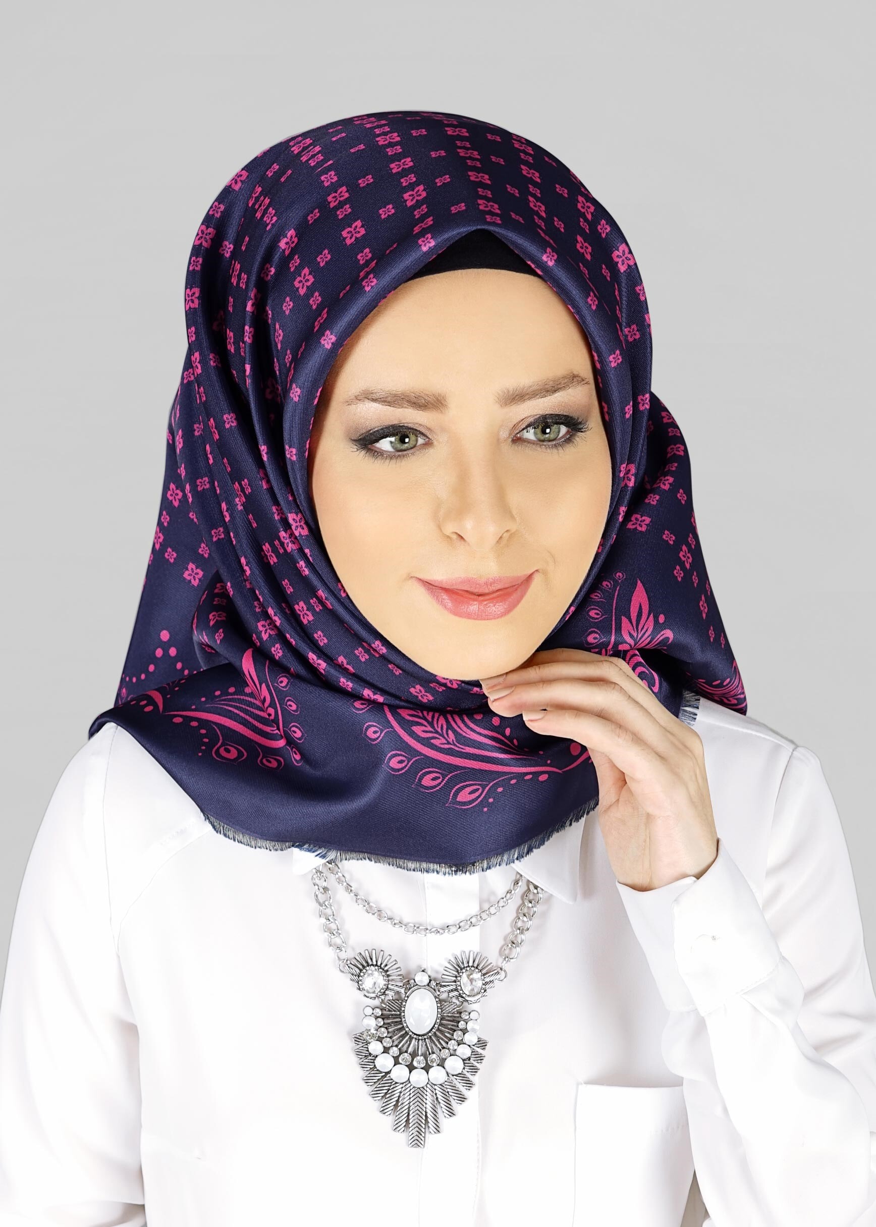 Tesettür giyim LACİVERT 9806 ALVİNA DİJİTAL TAFTA ESARP