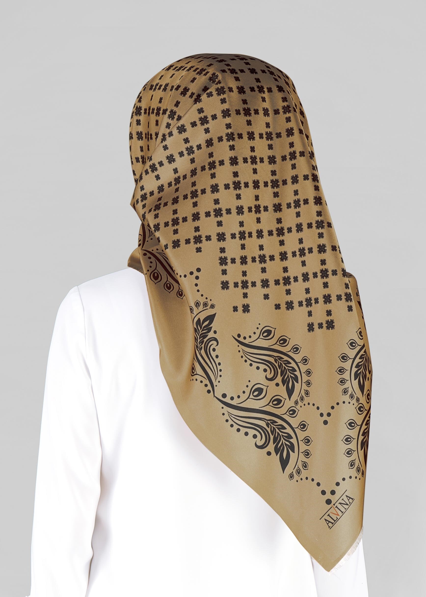 Tesettür giyim VİZON 9806 ALVİNA DİJİTAL TAFTA ESARP