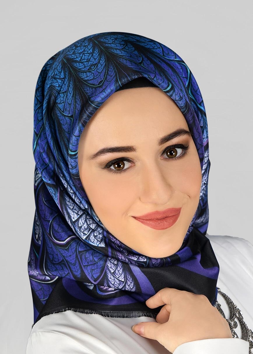 Tesettür giyim SİYAH 9808 ALVİNA DİJİTAL TAFTA ESARP