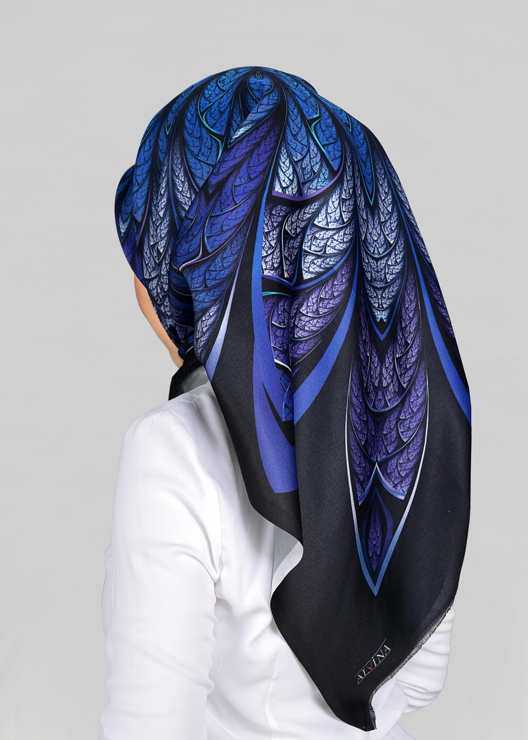 Tesettür giyim SİYAH 9808 ALVİNA DİJİTAL TAFTA ESARP