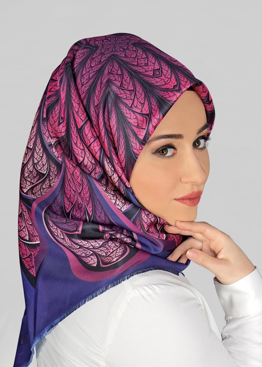 Tesettür giyim LACİVERT 9808 ALVİNA DİJİTAL TAFTA ESARP