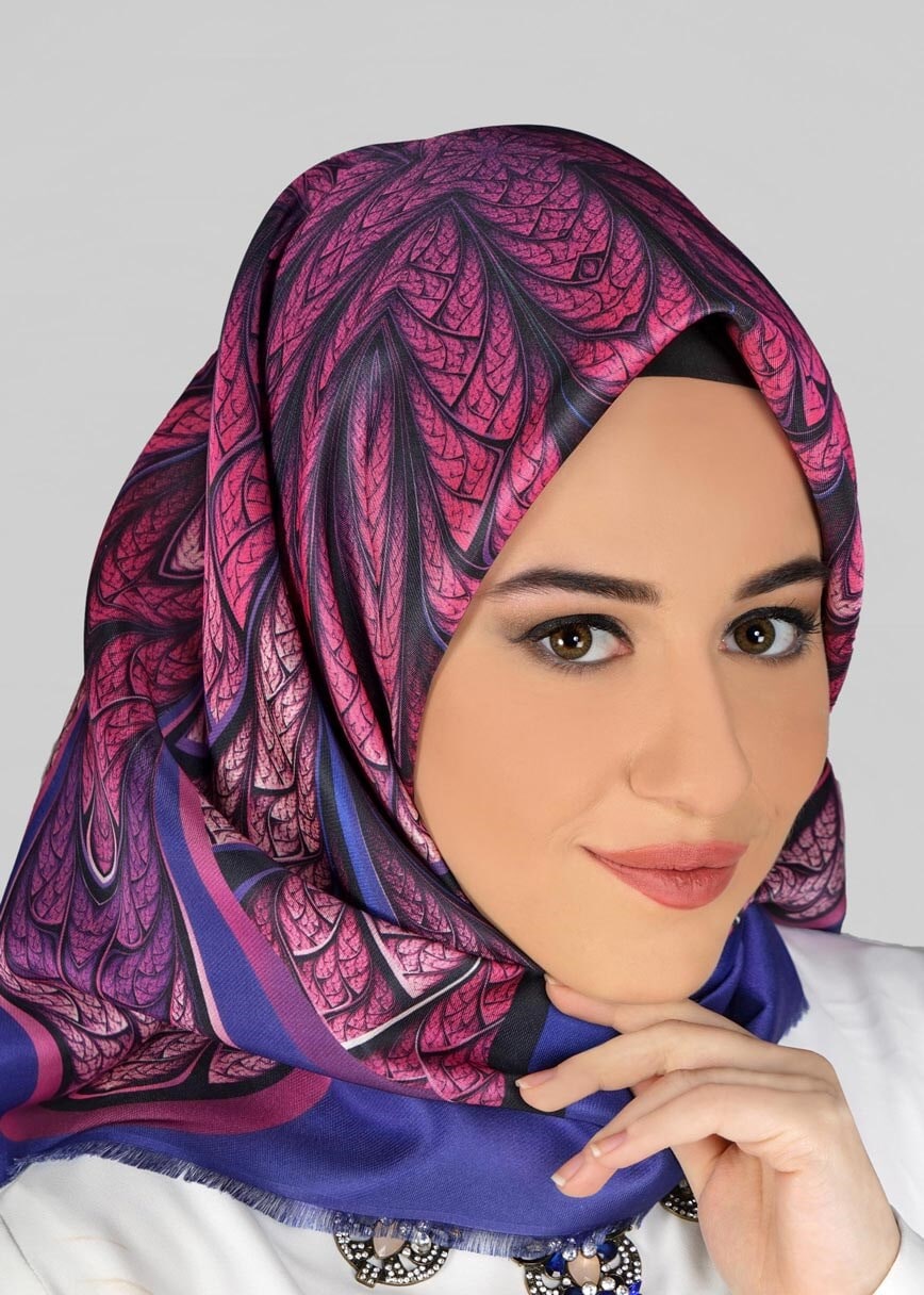 Tesettür giyim LACİVERT 9808 ALVİNA DİJİTAL TAFTA ESARP