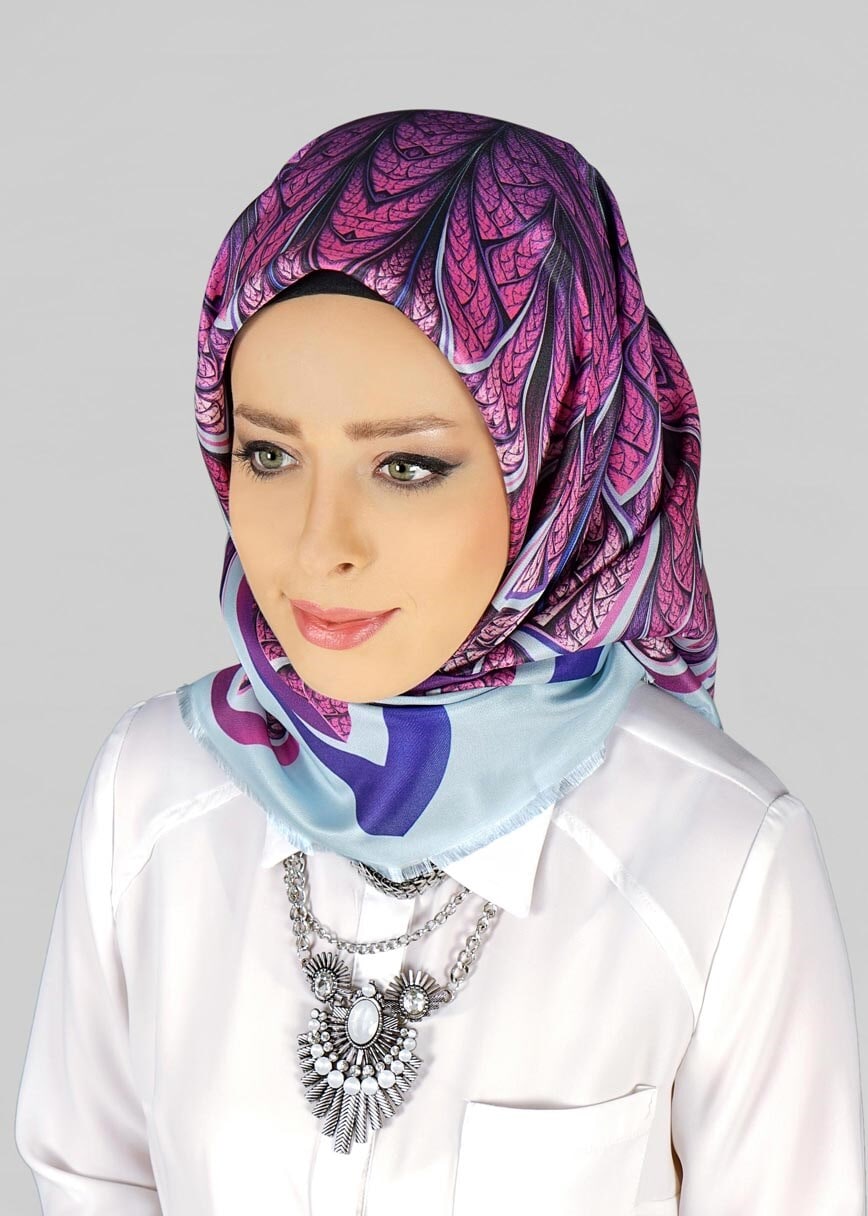 Tesettür giyim MAVİ 9808 ALVİNA DİJİTAL TAFTA ESARP