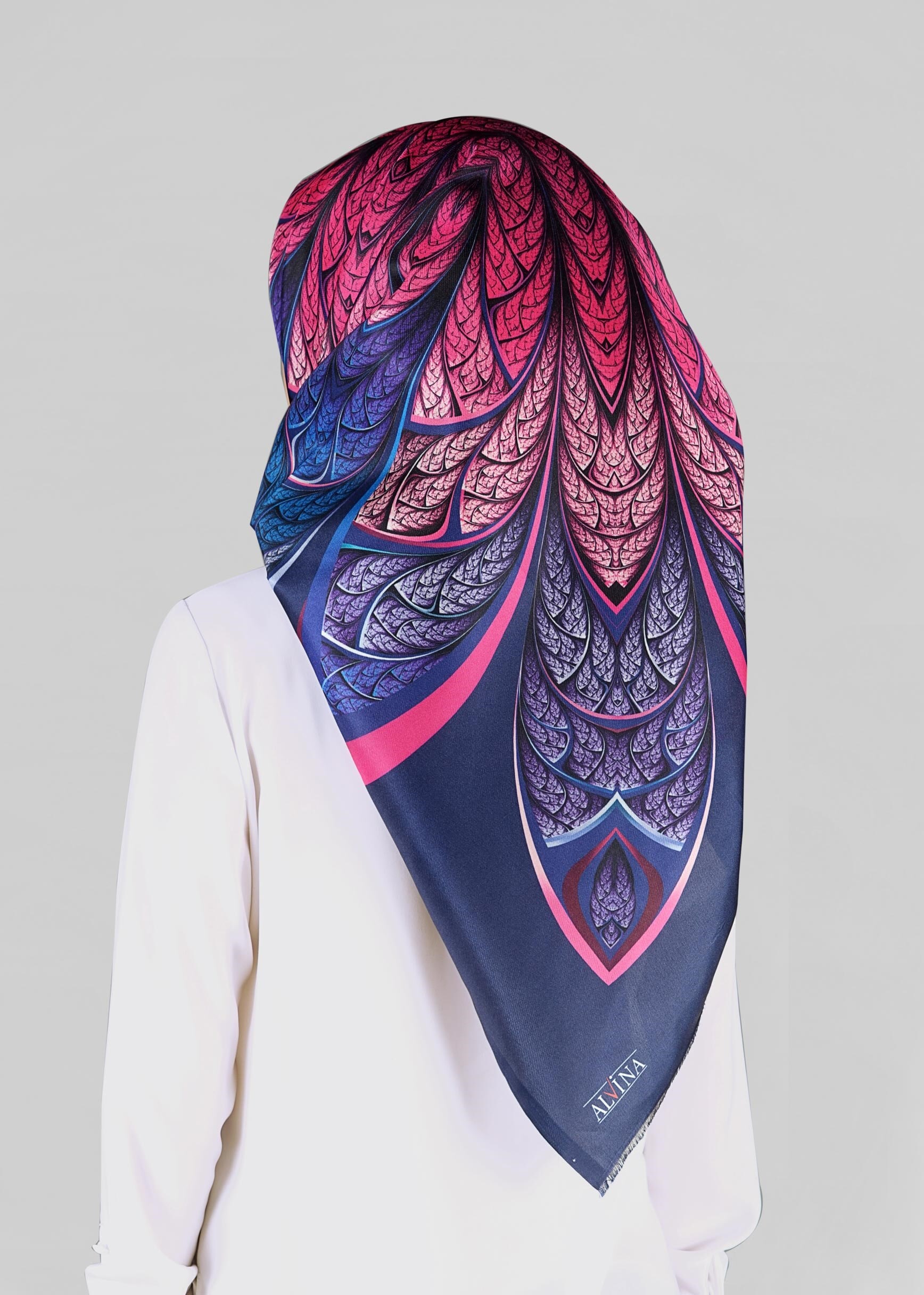 Tesettür giyim LACİVERT 9808 ALVİNA DİJİTAL TAFTA ESARP