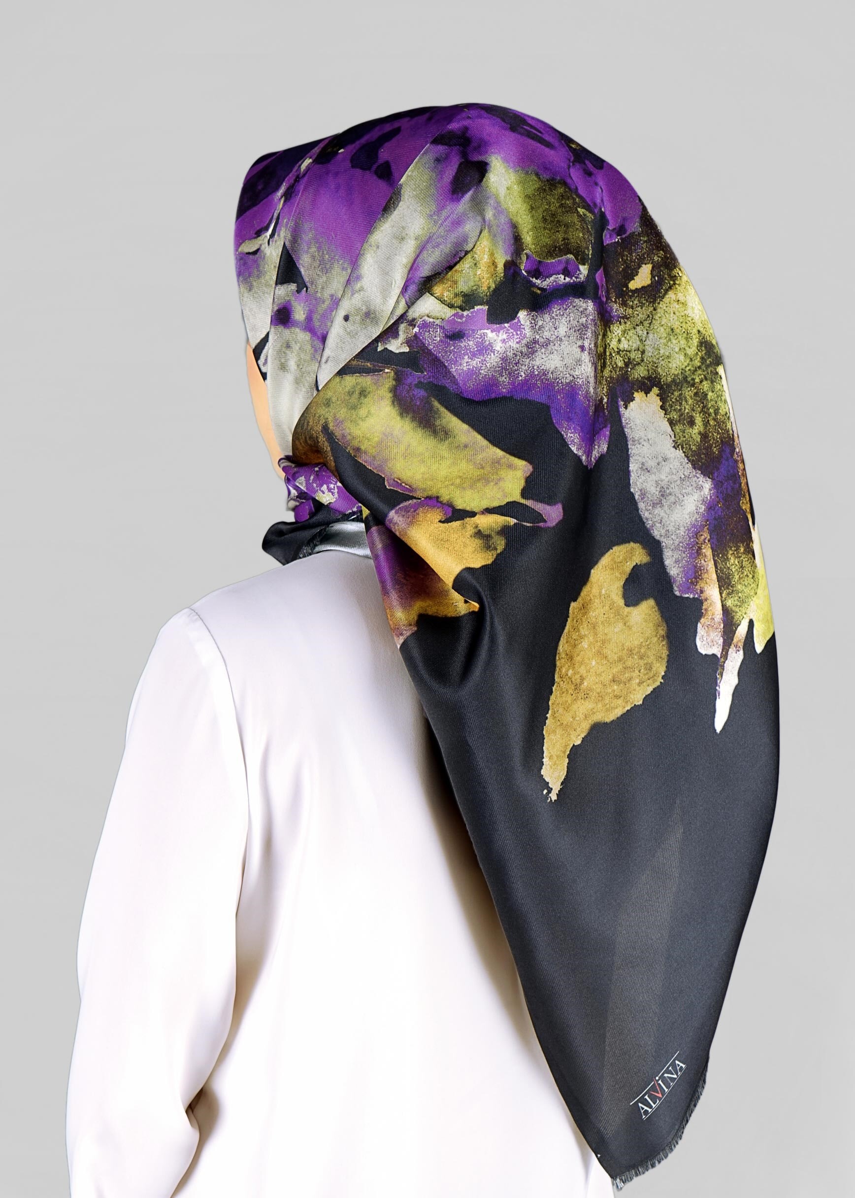 Tesettür giyim SİYAH 9809  ALVİNA DİJİTAL TAFTA ESARP