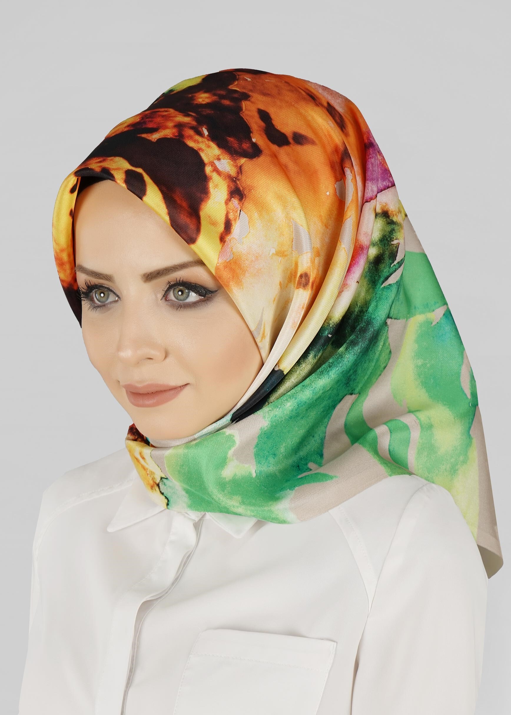 Tesettür giyim BEJ 9809  ALVİNA DİJİTAL TAFTA ESARP