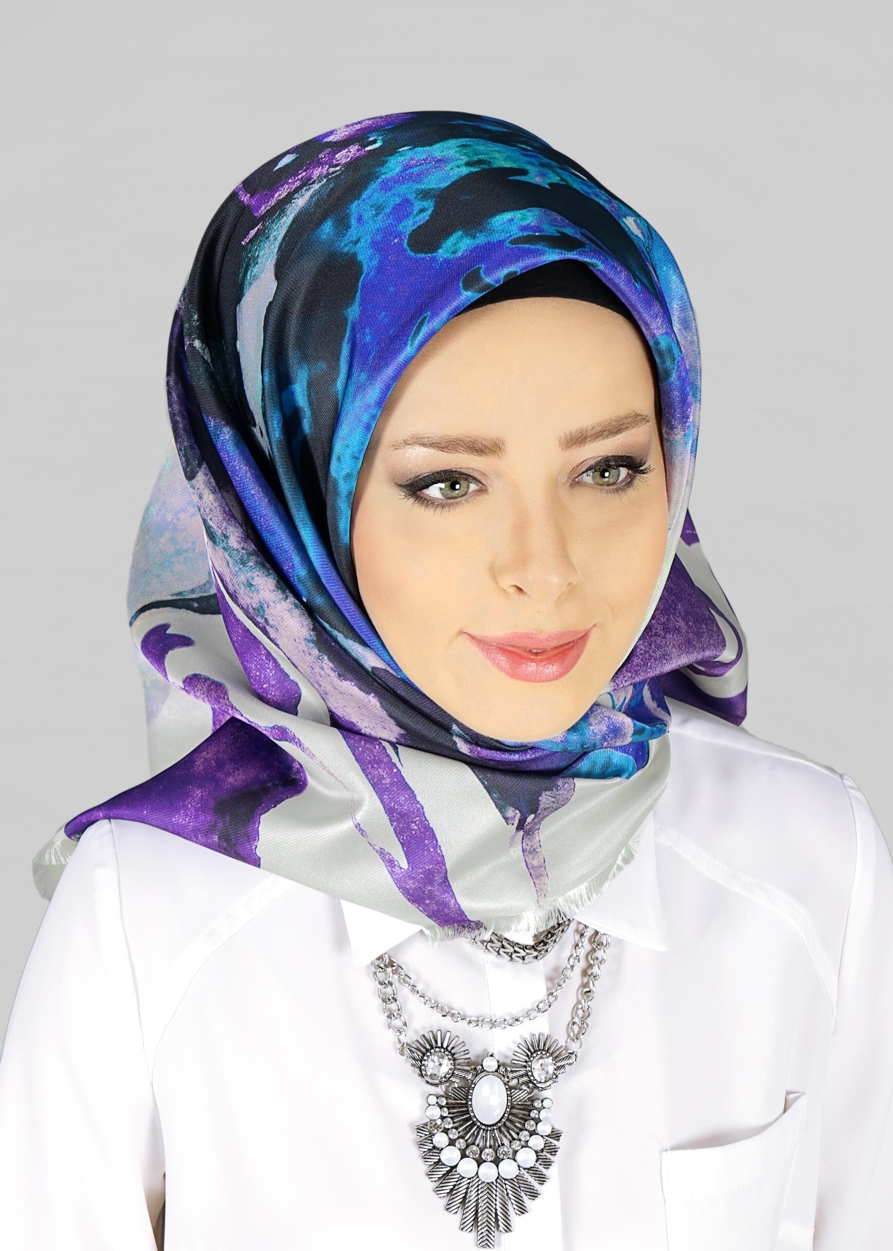 Tesettür giyim GRİ 9809  ALVİNA DİJİTAL TAFTA ESARP