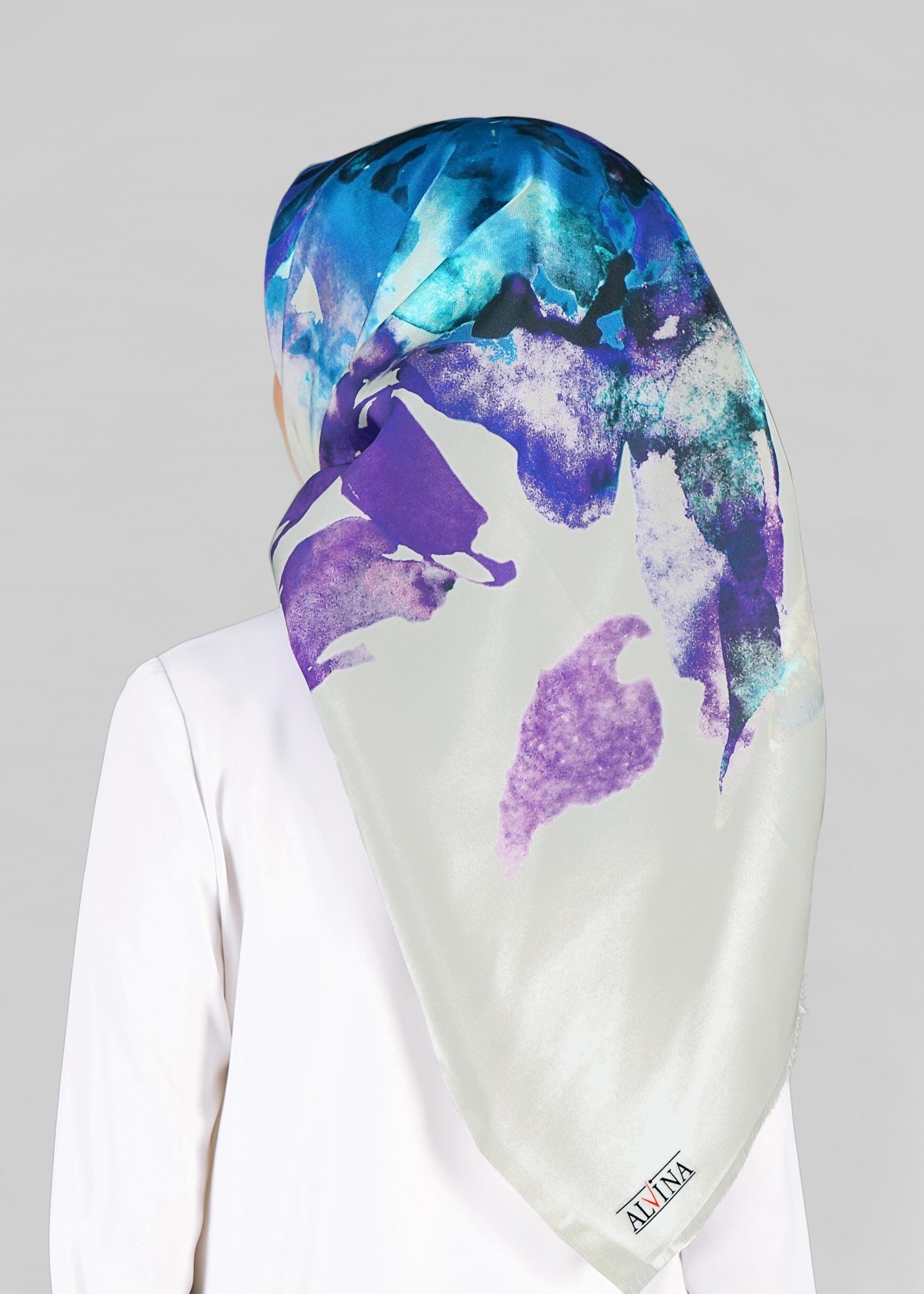 Tesettür giyim GRİ 9809  ALVİNA DİJİTAL TAFTA ESARP