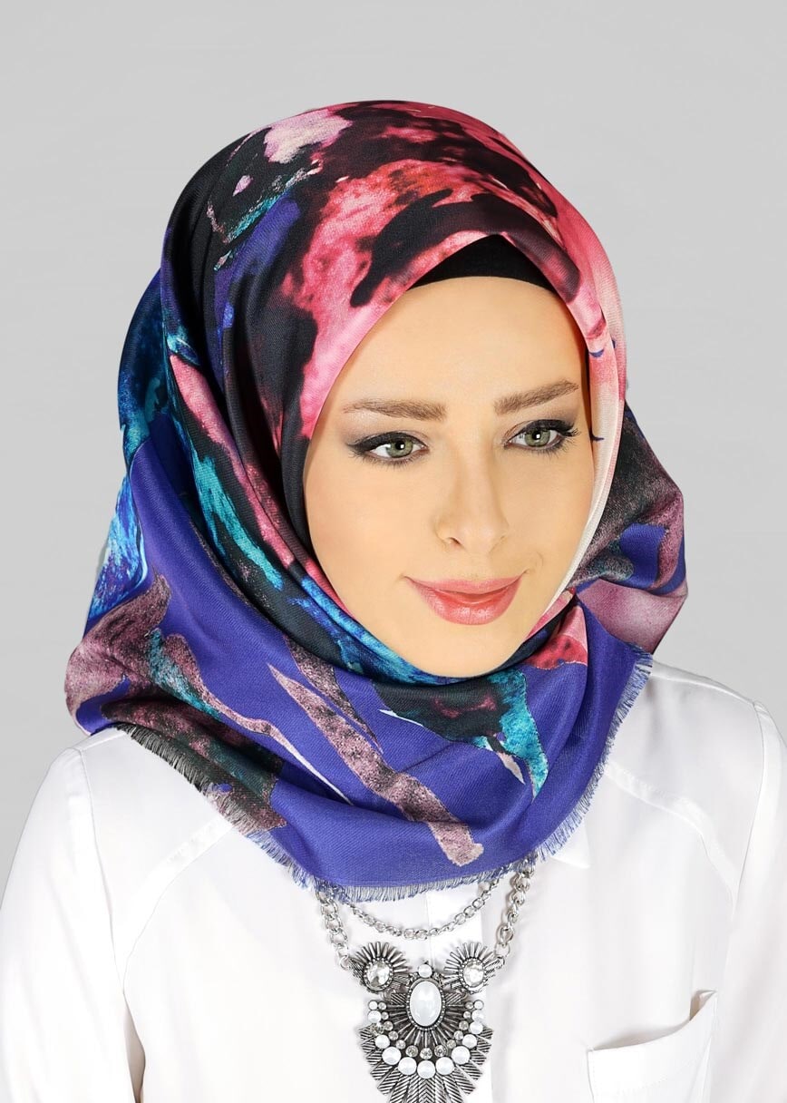 Tesettür giyim LACİVERT 9809  ALVİNA DİJİTAL TAFTA ESARP