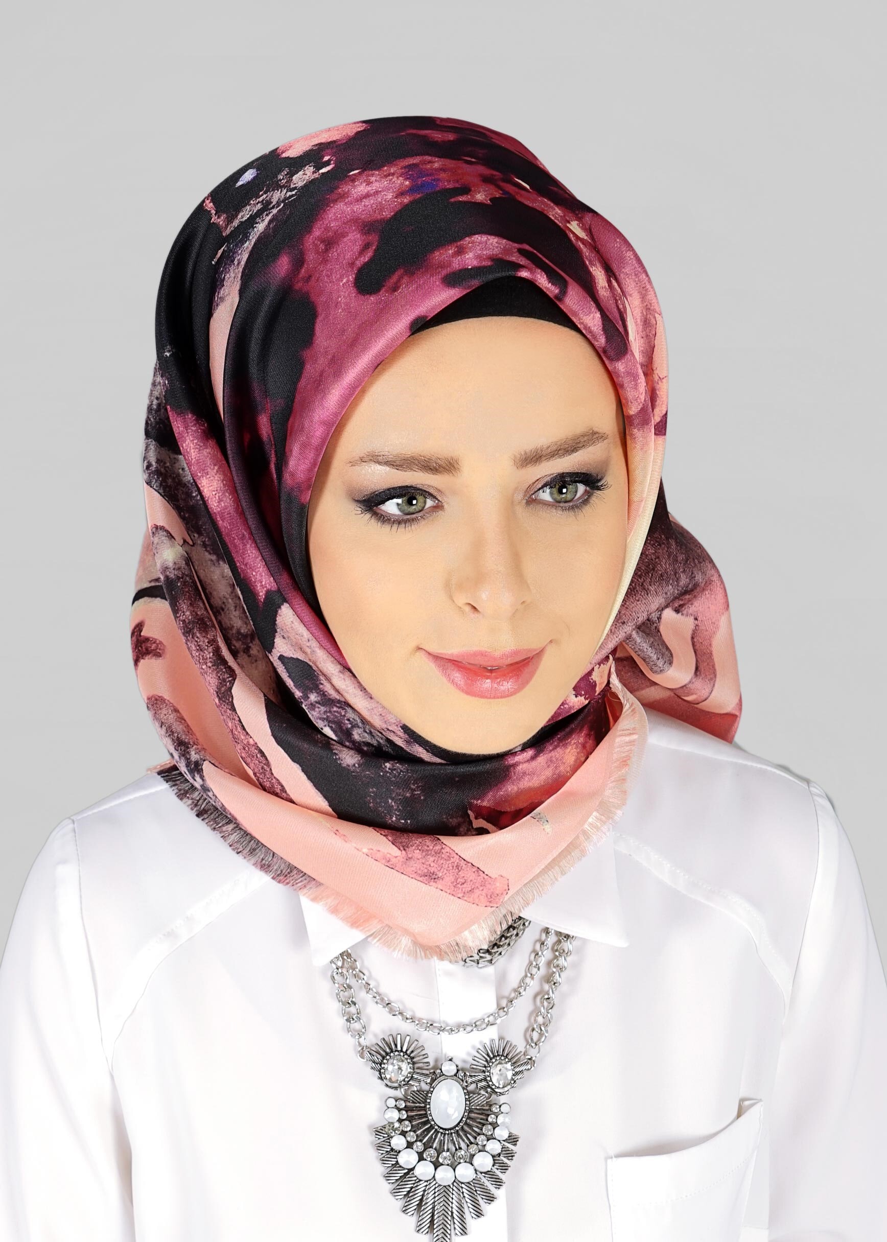 Tesettür giyim PUDRA 9809  ALVİNA DİJİTAL TAFTA ESARP