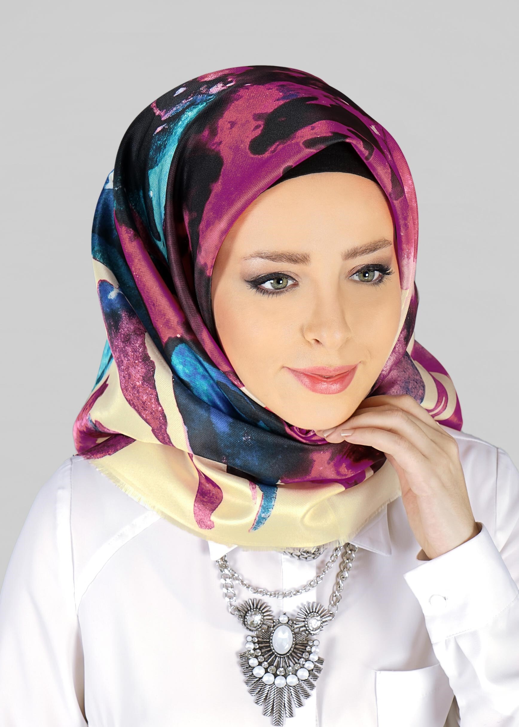 Tesettür giyim EKRU 9809  ALVİNA DİJİTAL TAFTA ESARP