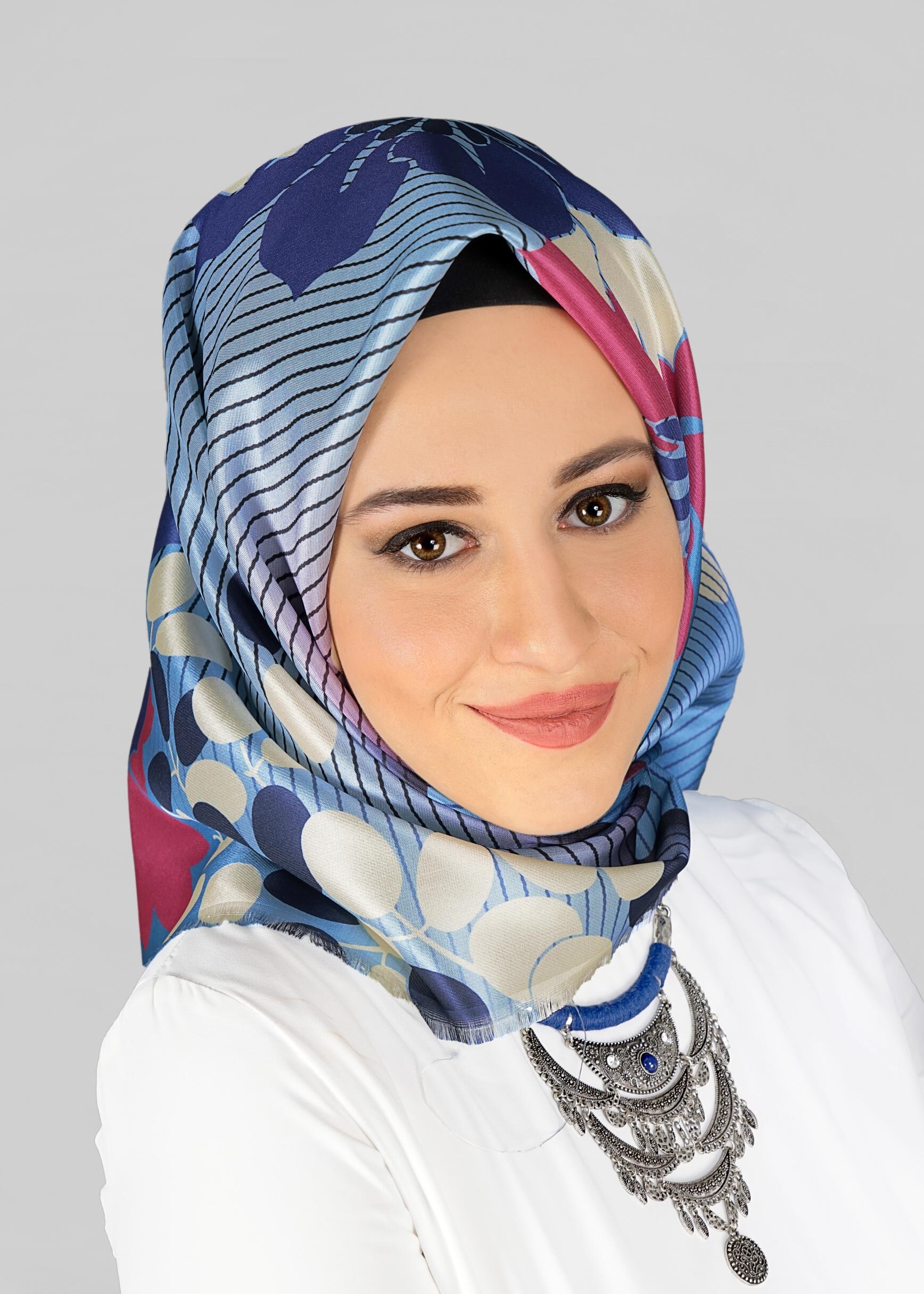 Tesettür giyim LACİVERT 9811 ALVİNA DİJİTAL TAFTA ESARP