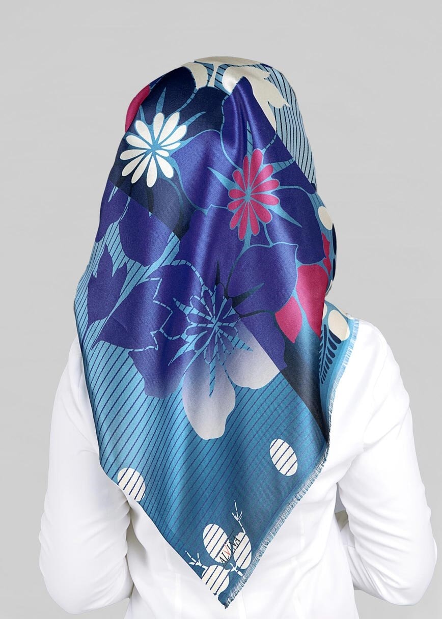 Tesettür giyim LACİVERT 9811 ALVİNA DİJİTAL TAFTA ESARP