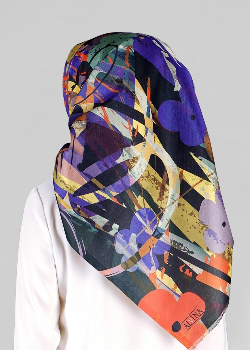 Tesettür giyim SİYAH 9812 ALVİNA DİJİTAL TAFTA ESARP