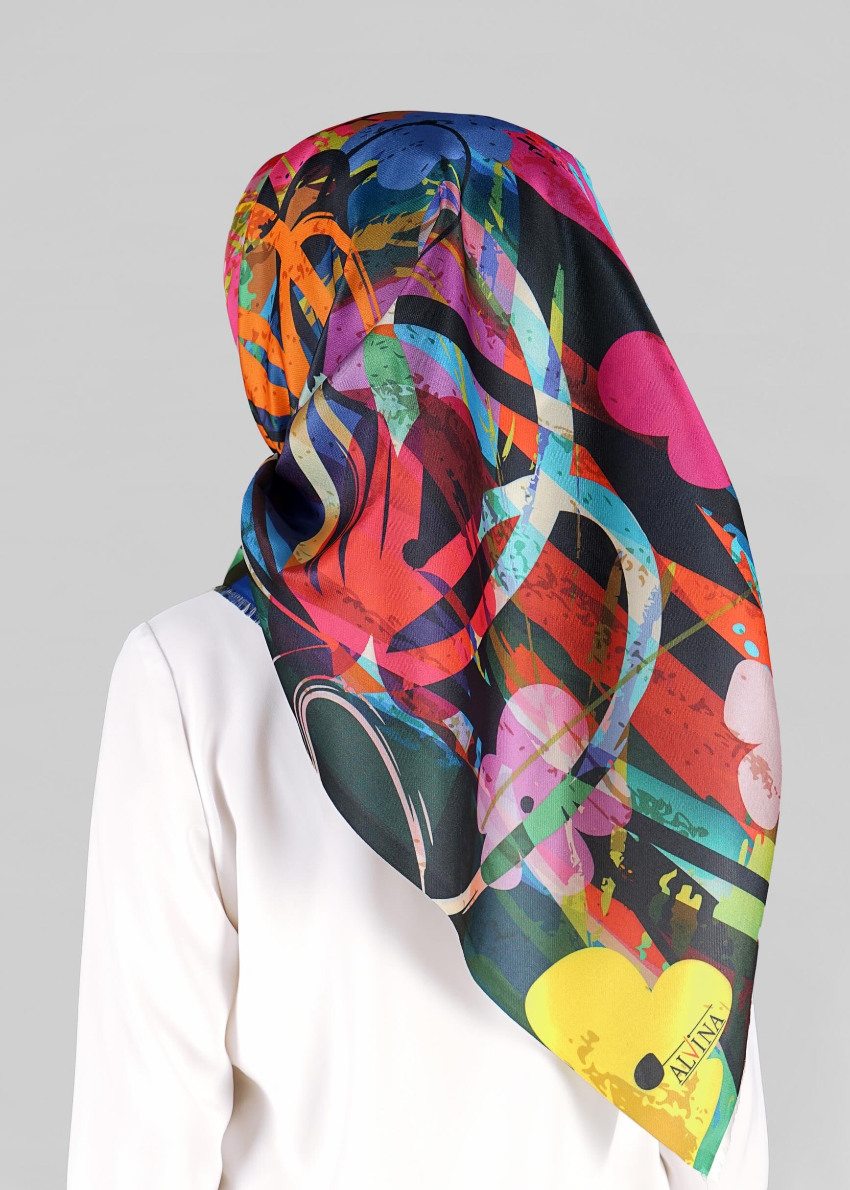 Tesettür giyim SİYAH 9812 ALVİNA DİJİTAL TAFTA ESARP