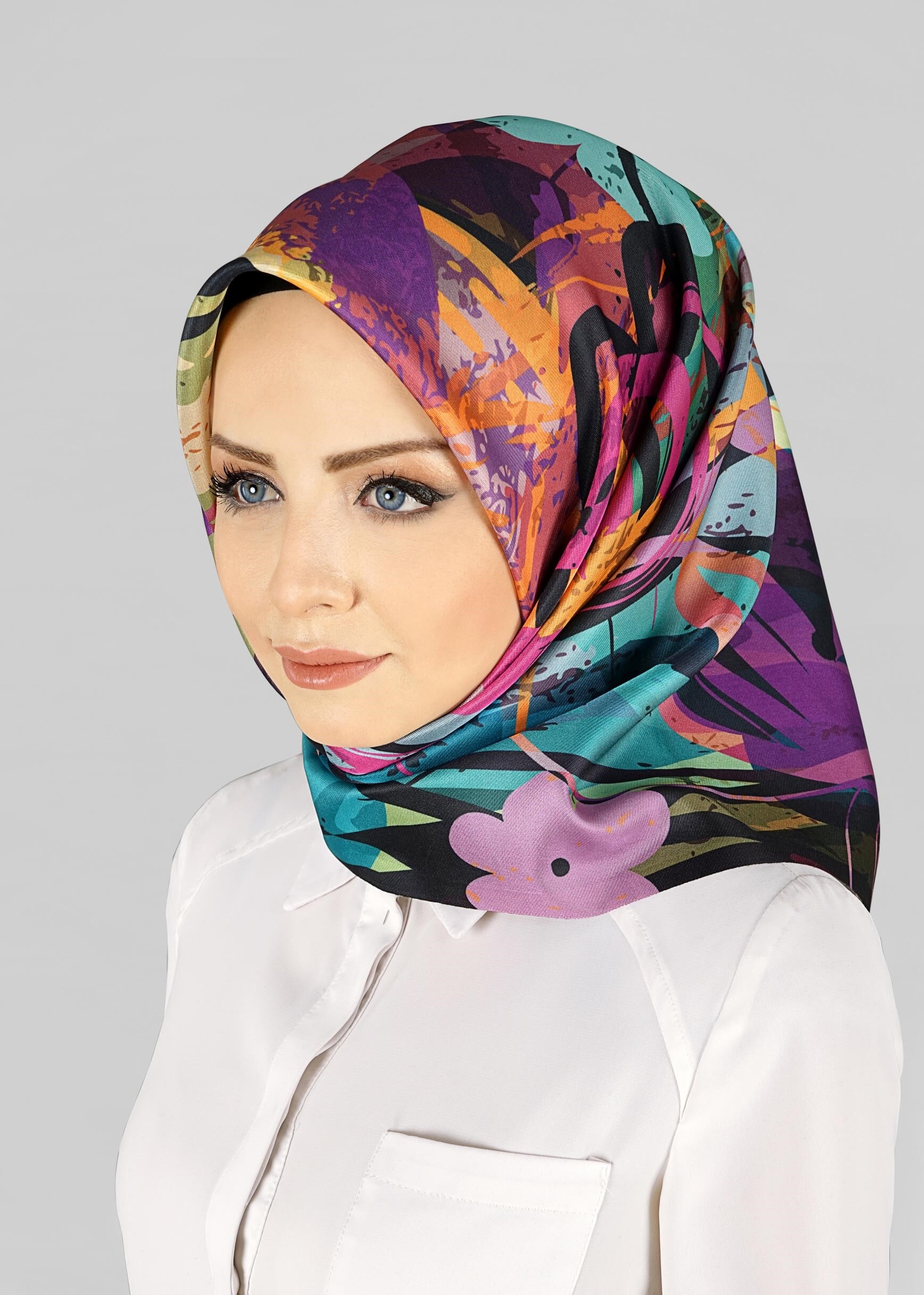 Tesettür giyim SİYAH 9812 ALVİNA DİJİTAL TAFTA ESARP