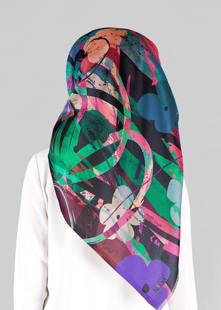 Tesettür giyim GRİ 9812 ALVİNA DİJİTAL TAFTA ESARP