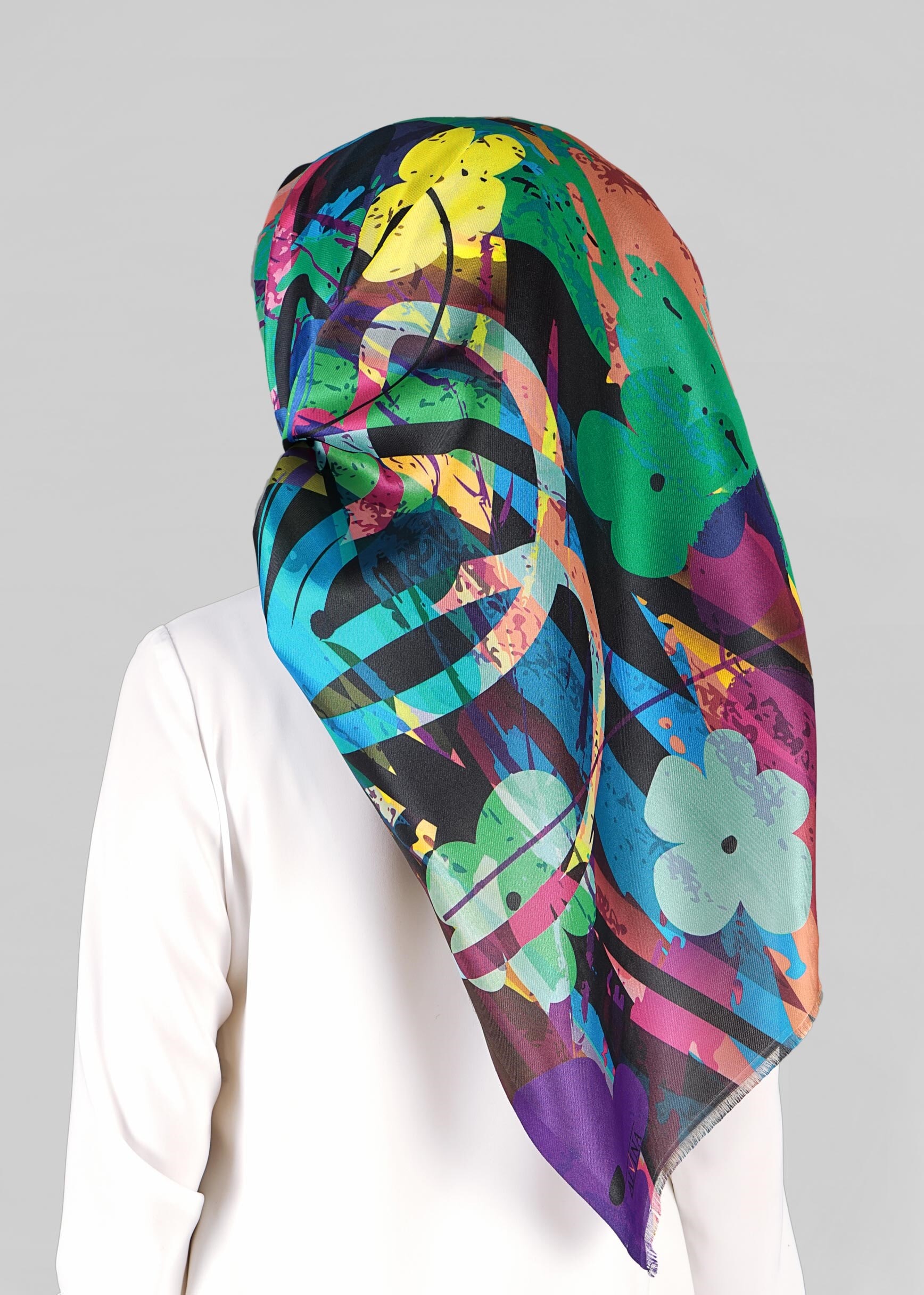 Tesettür giyim YEŞİL 9812 ALVİNA DİJİTAL TAFTA ESARP