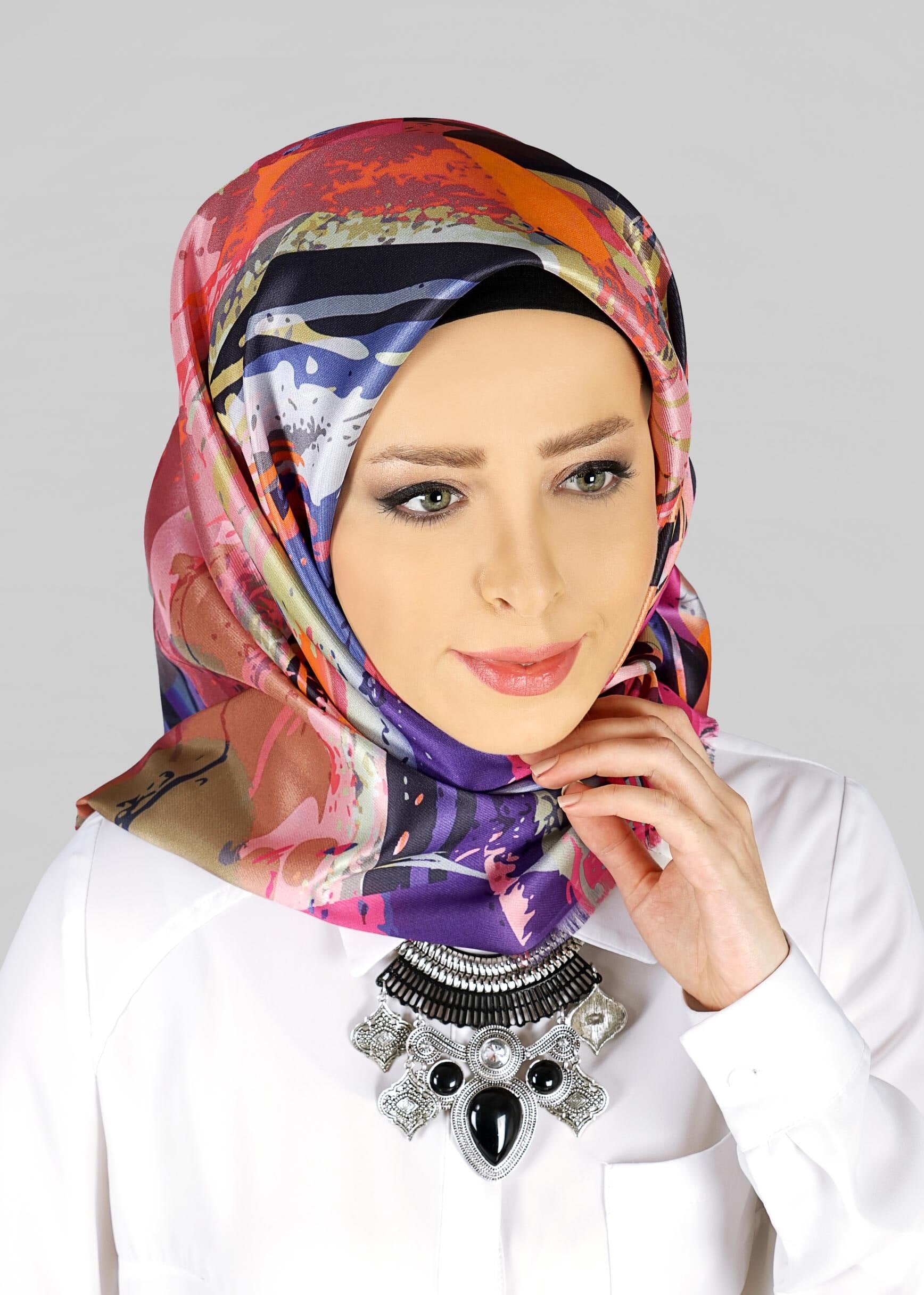 Tesettür giyim PUDRA 9812 ALVİNA DİJİTAL TAFTA ESARP