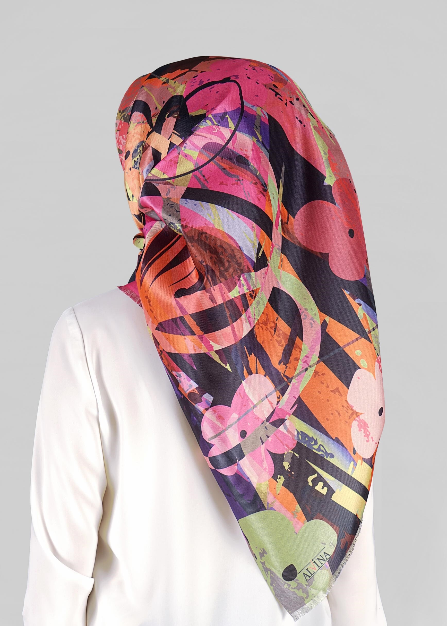 Tesettür giyim PUDRA 9812 ALVİNA DİJİTAL TAFTA ESARP