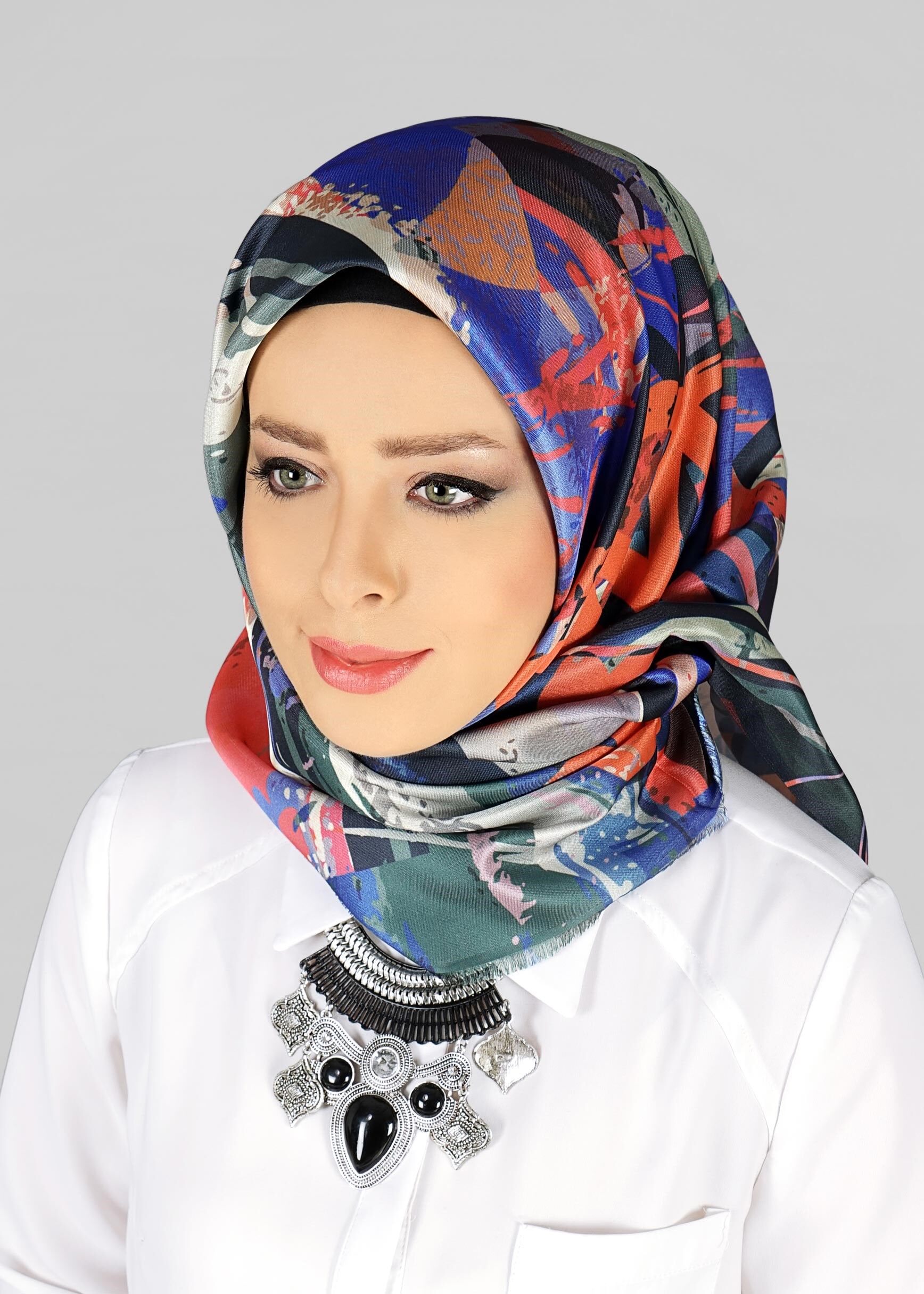 Tesettür giyim LACİVERT 9812 ALVİNA DİJİTAL TAFTA ESARP