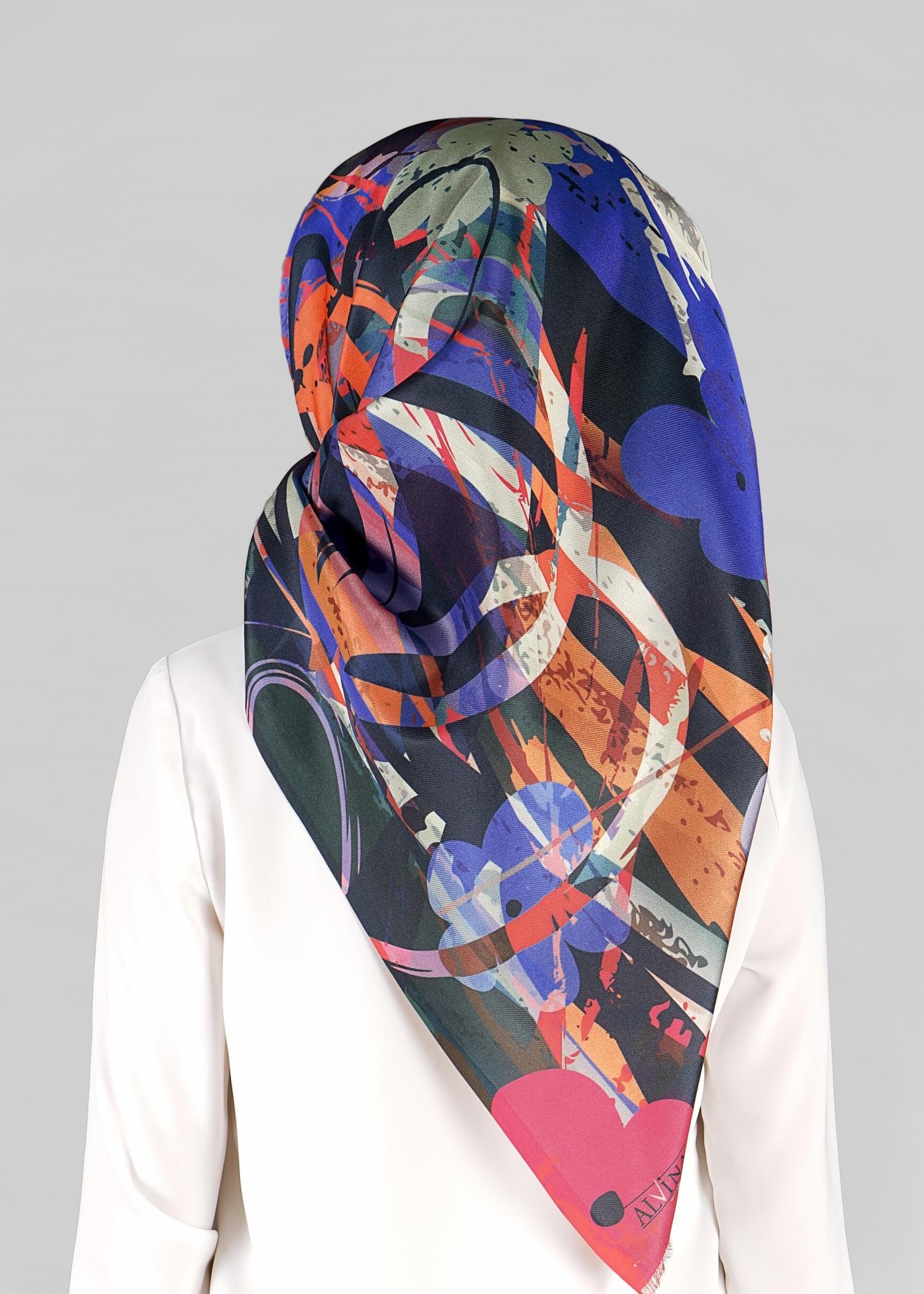 Tesettür giyim LACİVERT 9812 ALVİNA DİJİTAL TAFTA ESARP