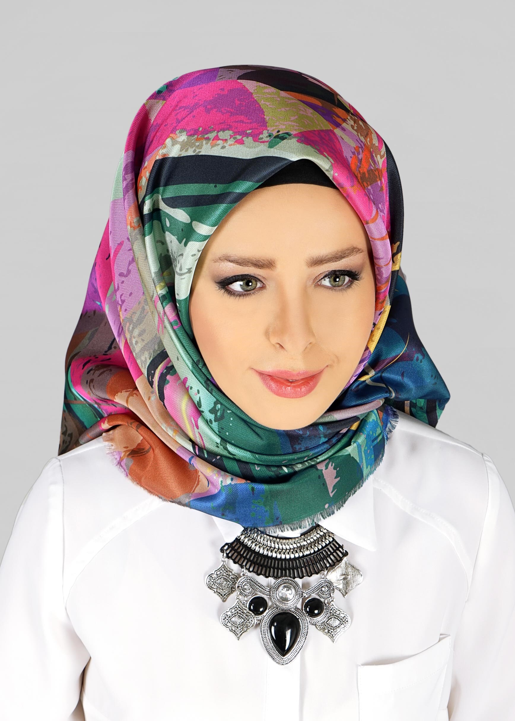 Tesettür giyim LACİVERT 9812 ALVİNA DİJİTAL TAFTA ESARP