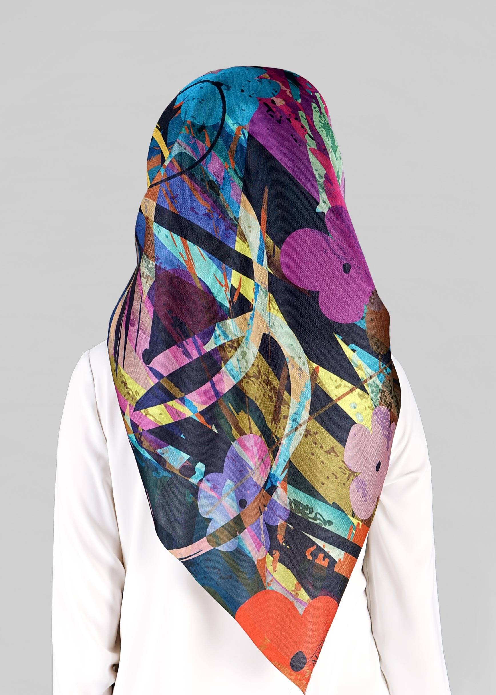 Tesettür giyim LACİVERT 9812 ALVİNA DİJİTAL TAFTA ESARP