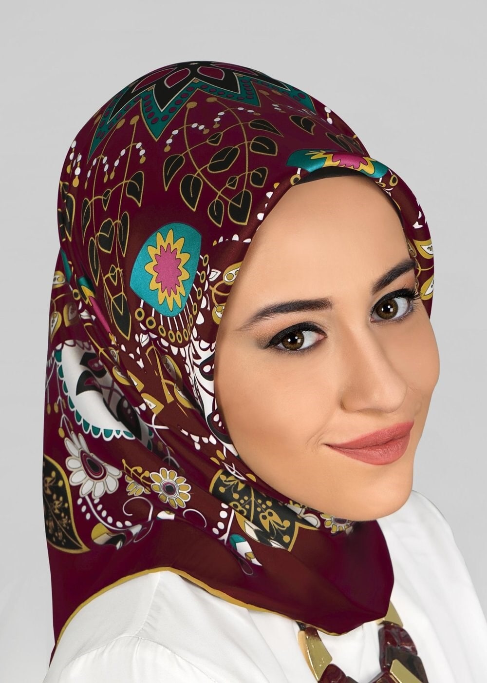 Tesettür giyim BORDO 11294 ALVİNA DESENLİ EŞARP