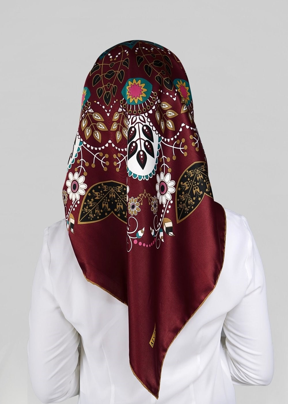 Tesettür giyim BORDO 11294 ALVİNA DESENLİ EŞARP