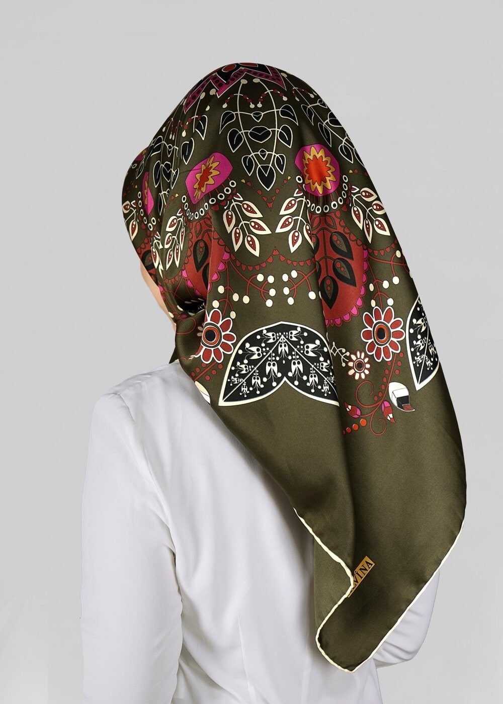 Tesettür giyim HAKİ 11294 ALVİNA DESENLİ EŞARP