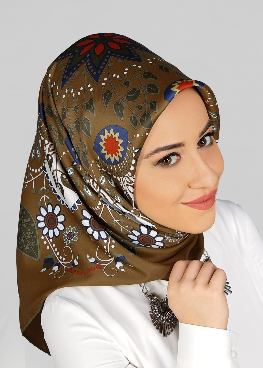 Tesettür giyim KAHVE 11294 ALVİNA DESENLİ EŞARP