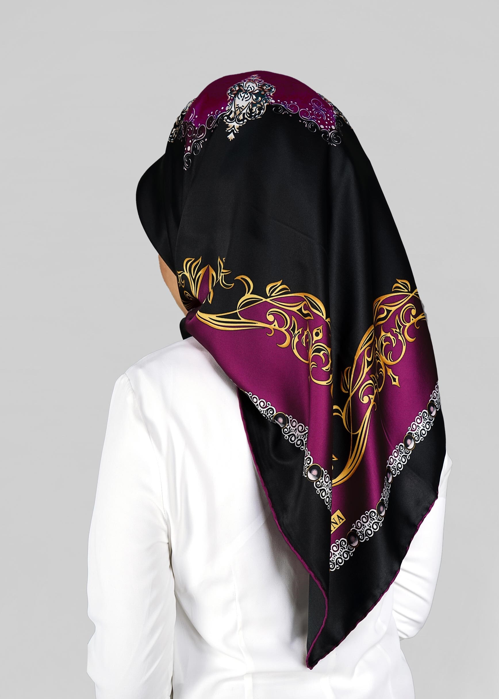 Tesettür giyim SİYAH 11295 ALVİNA DESENLİ EŞARP