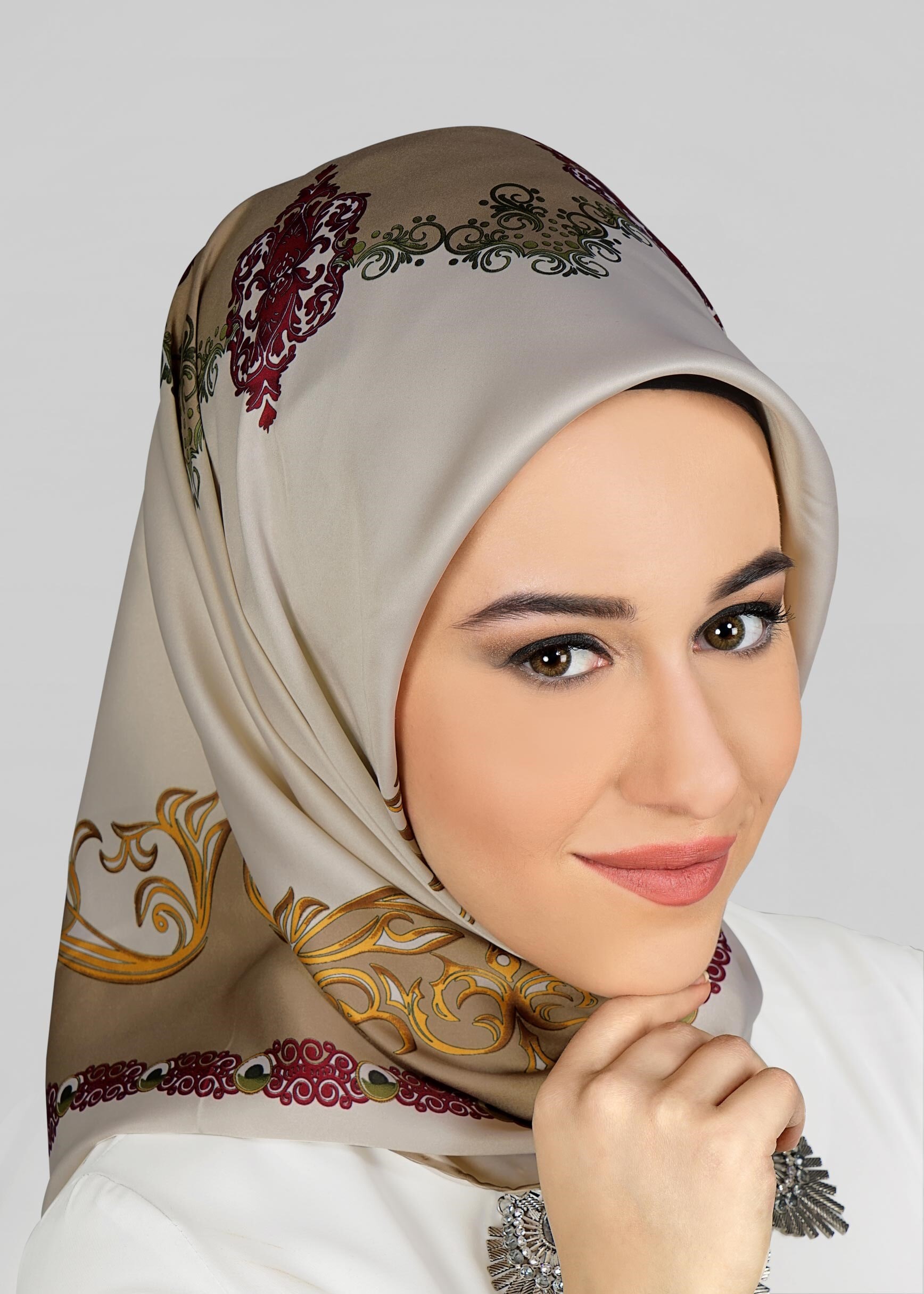 Tesettür giyim BEJ 11295 ALVİNA DESENLİ EŞARP