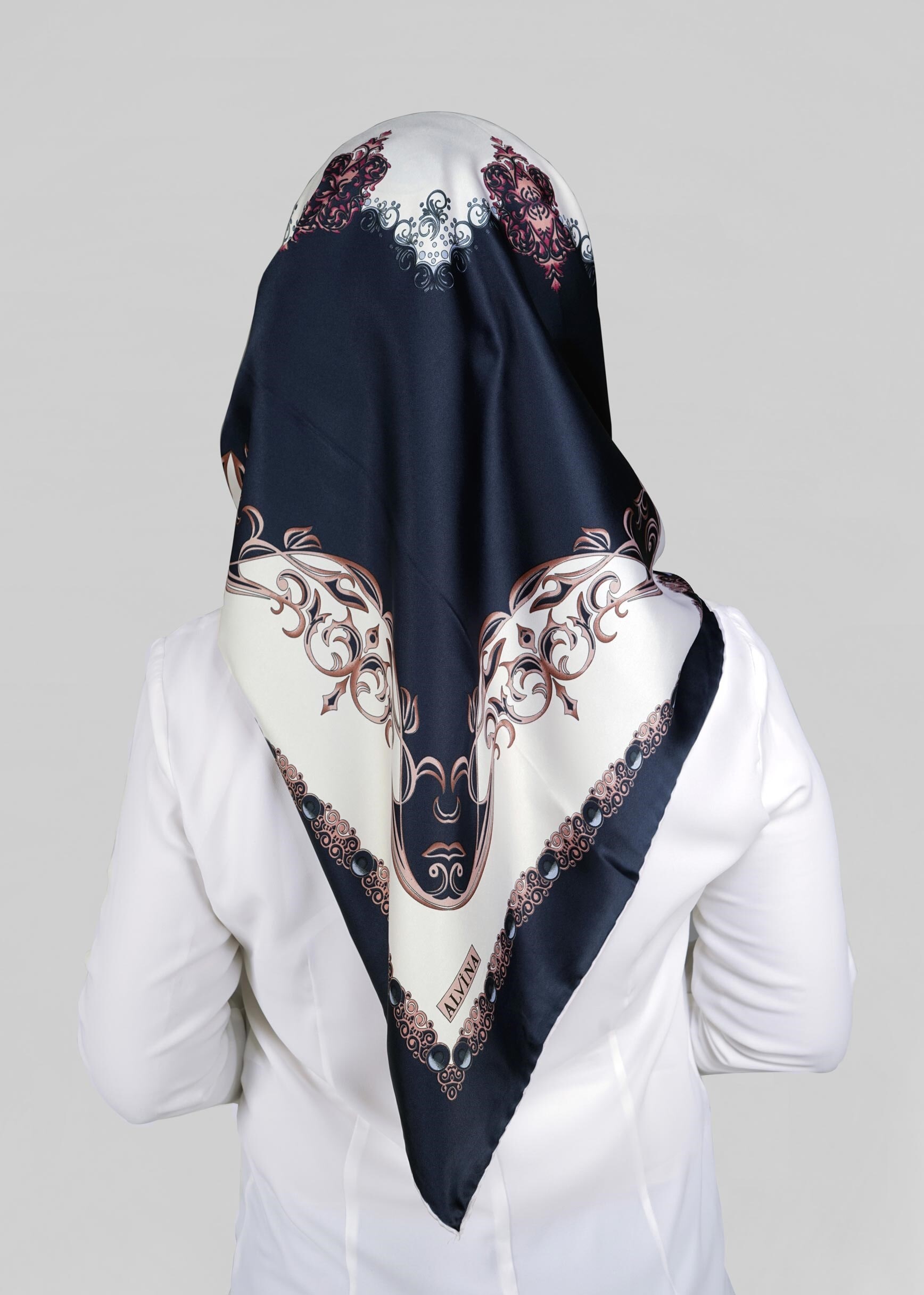 Tesettür giyim LACİVERT 11295 ALVİNA DESENLİ EŞARP