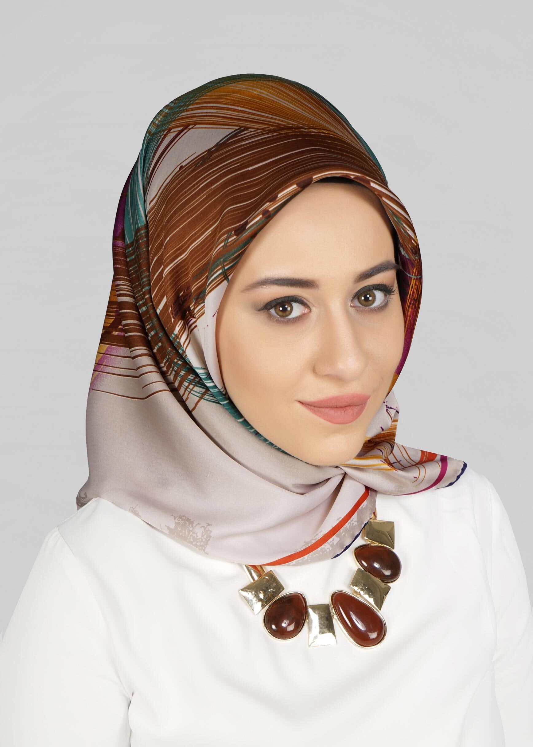 Tesettür giyim BEJ 12768 ALVİNA DESENLİ EŞARP