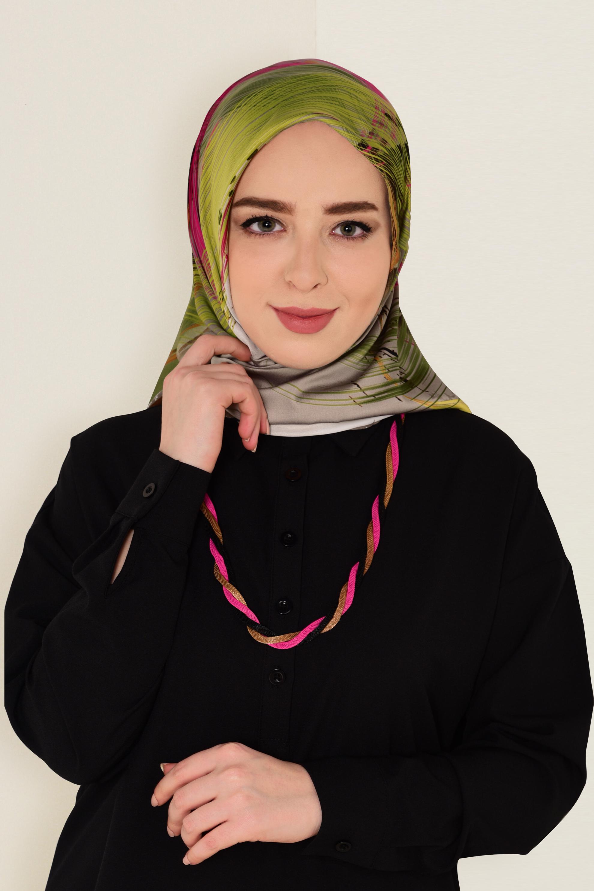 Tesettür giyim VİZON 12768 ALVİNA DESENLİ EŞARP