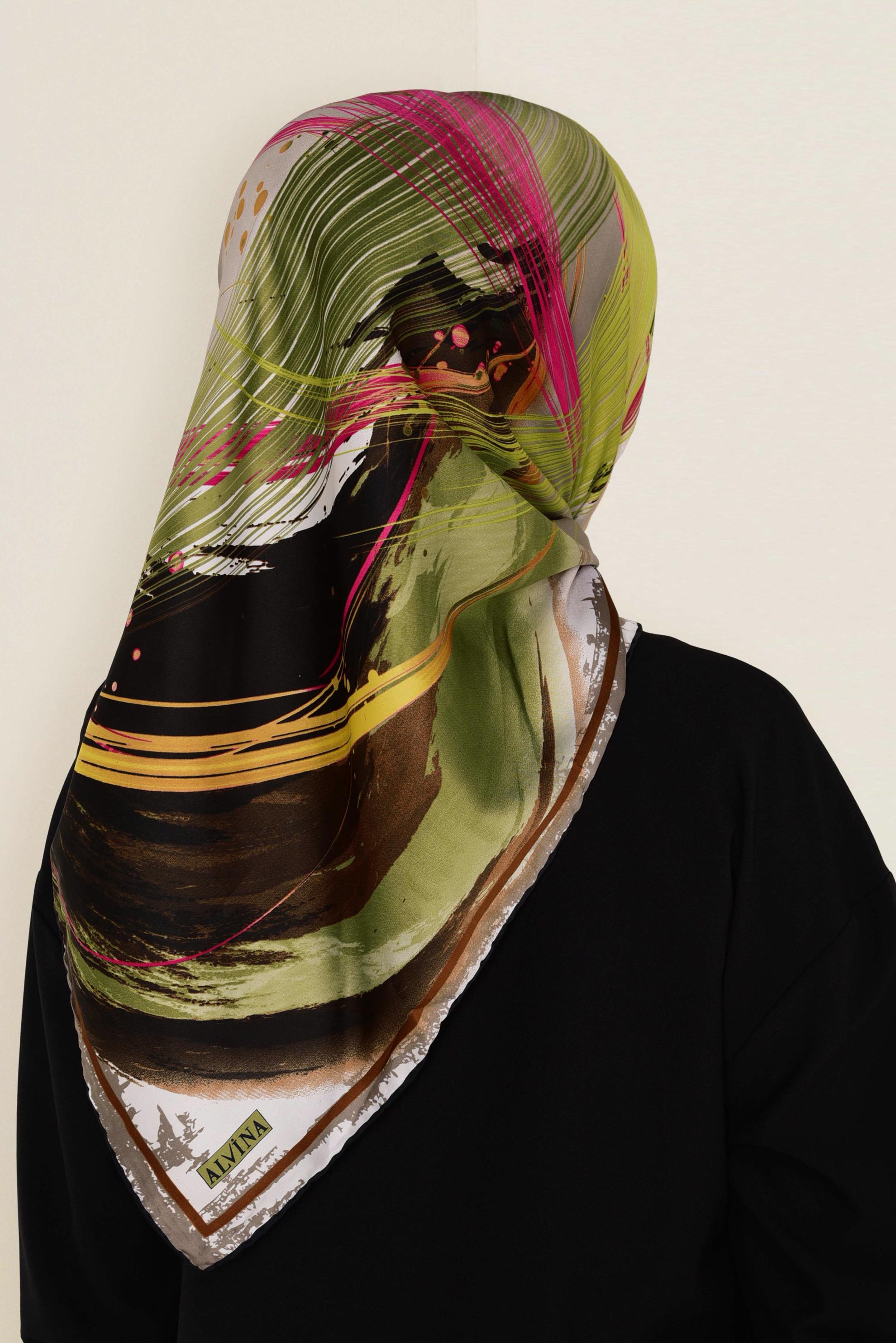 Tesettür giyim VİZON 12768 ALVİNA DESENLİ EŞARP