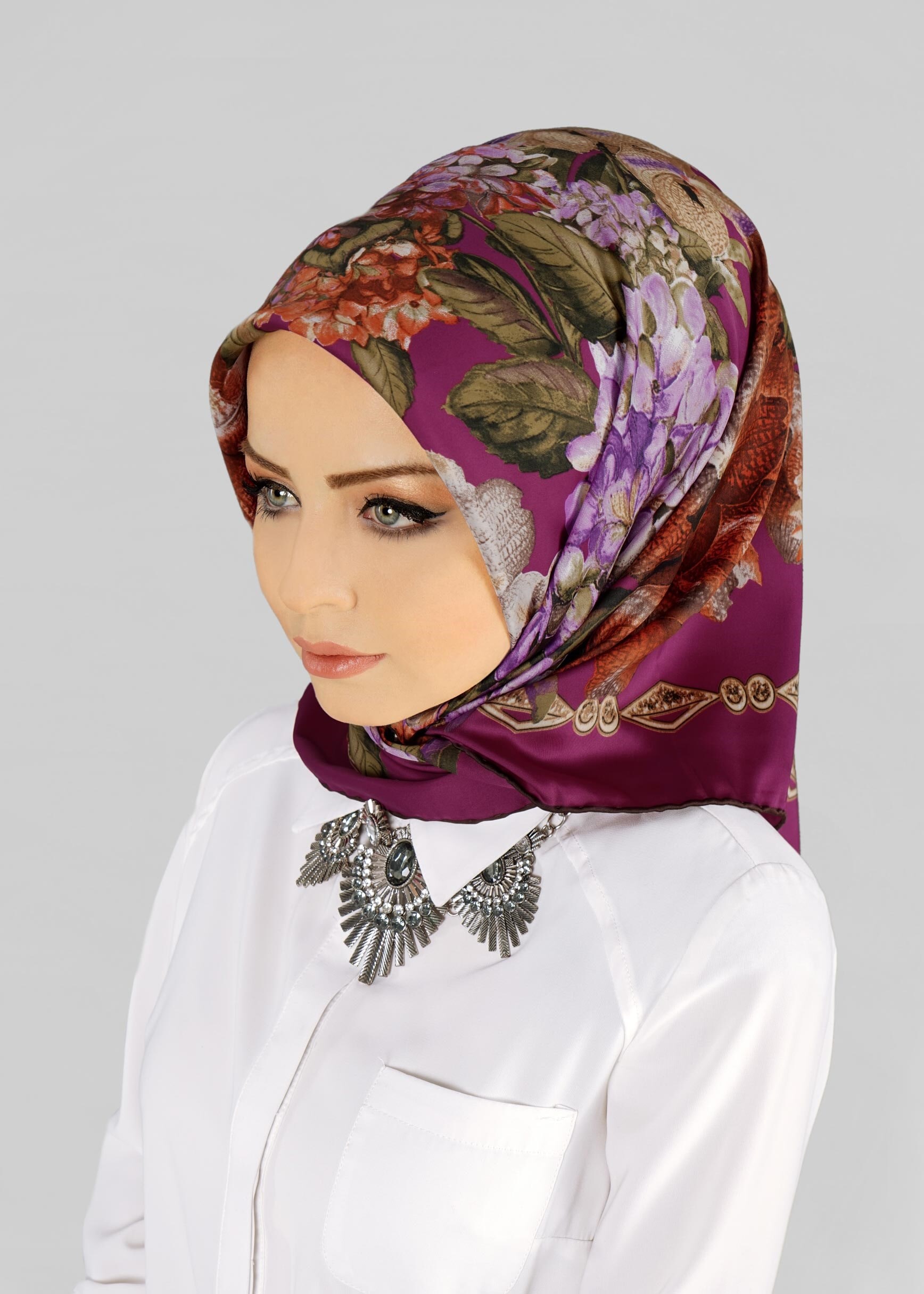 Tesettür giyim FUŞYA 12769 ALVİNA DESENLİ EŞARP