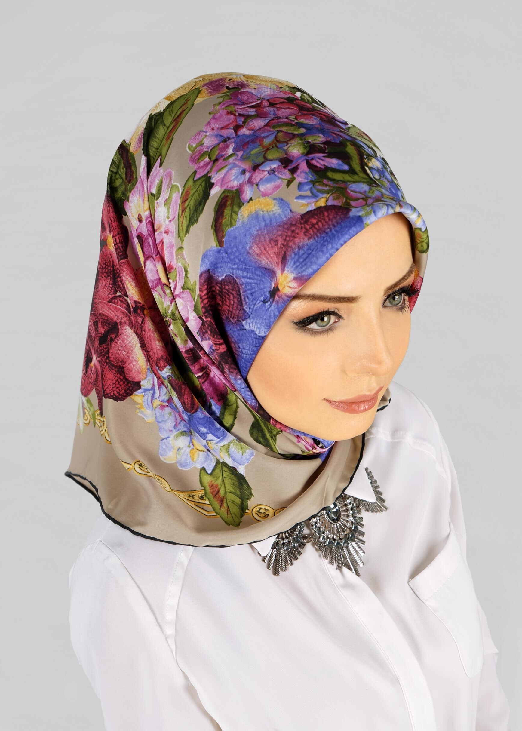 Tesettür giyim VİZON 12769 ALVİNA DESENLİ EŞARP