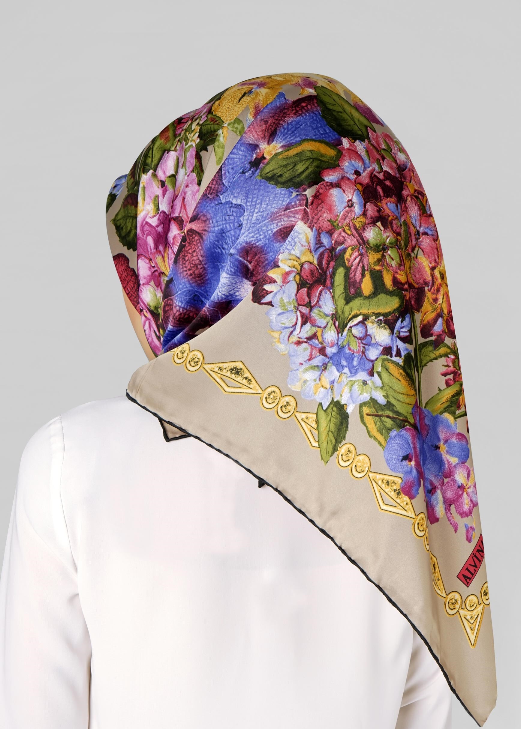 Tesettür giyim VİZON 12769 ALVİNA DESENLİ EŞARP